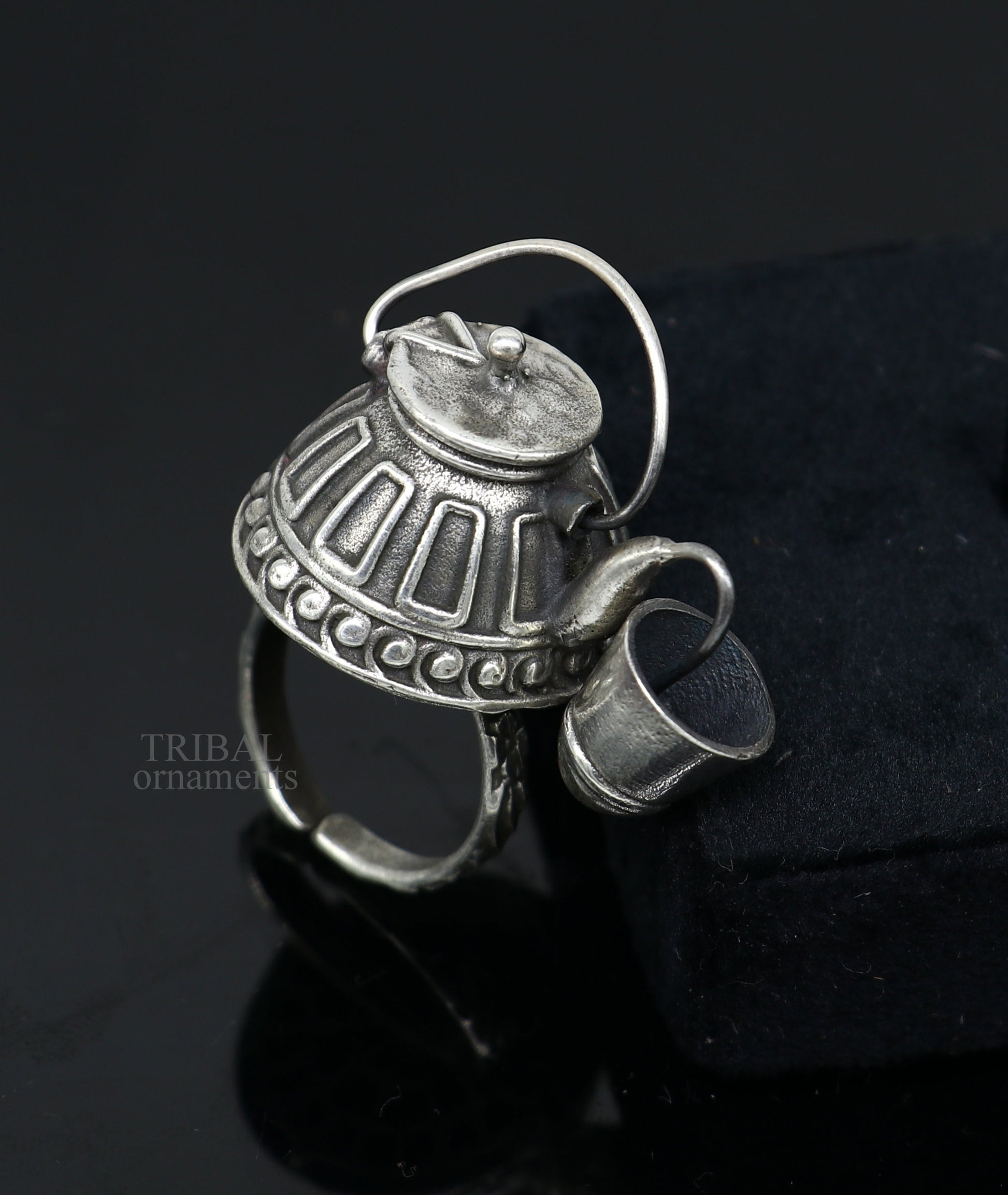 925 sterling silver Traditional vintage tea pot design handmade stylish ring women's tribal charm ring brides jewelry India sr329 - TRIBAL ORNAMENTS