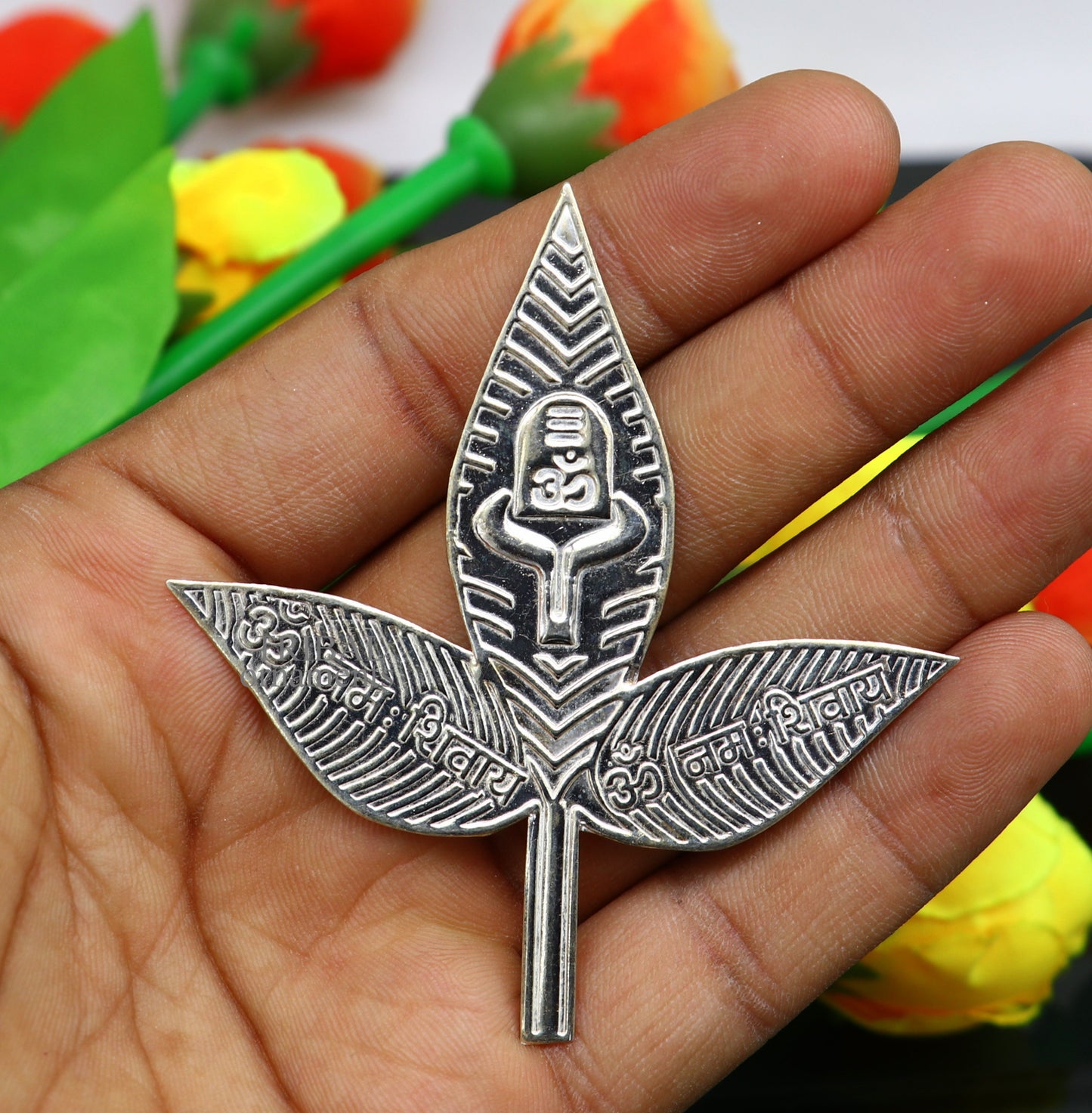 3" Lord Shiva bel Patra Solid silver handmade solid belva patra, shiva worshipping/ puja article, bel tree leaves for puja su674 - TRIBAL ORNAMENTS
