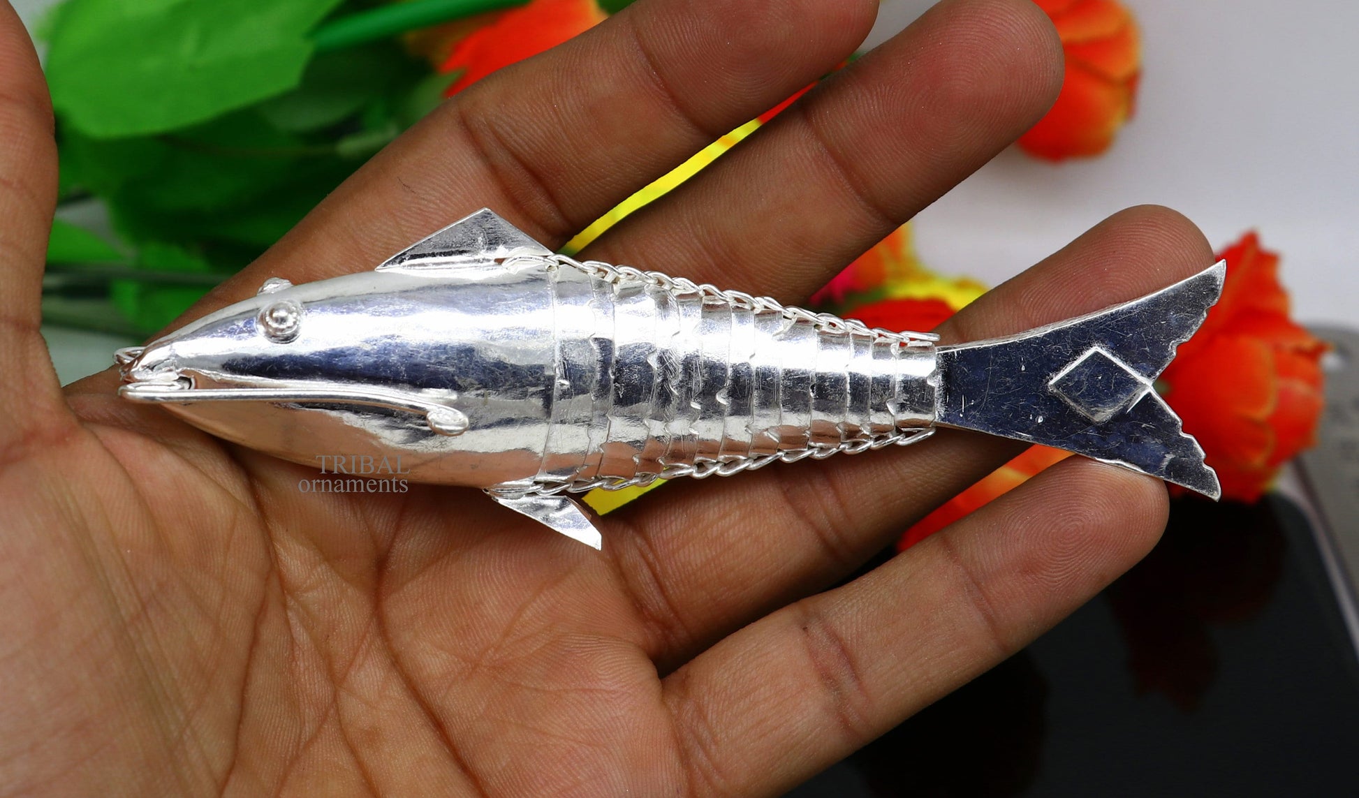 Solid silver handmade silver fish, Lord vishnu avatar Matsya, Silver Puja Fish For Prosperity And Good Luck, best collectible art su676 - TRIBAL ORNAMENTS