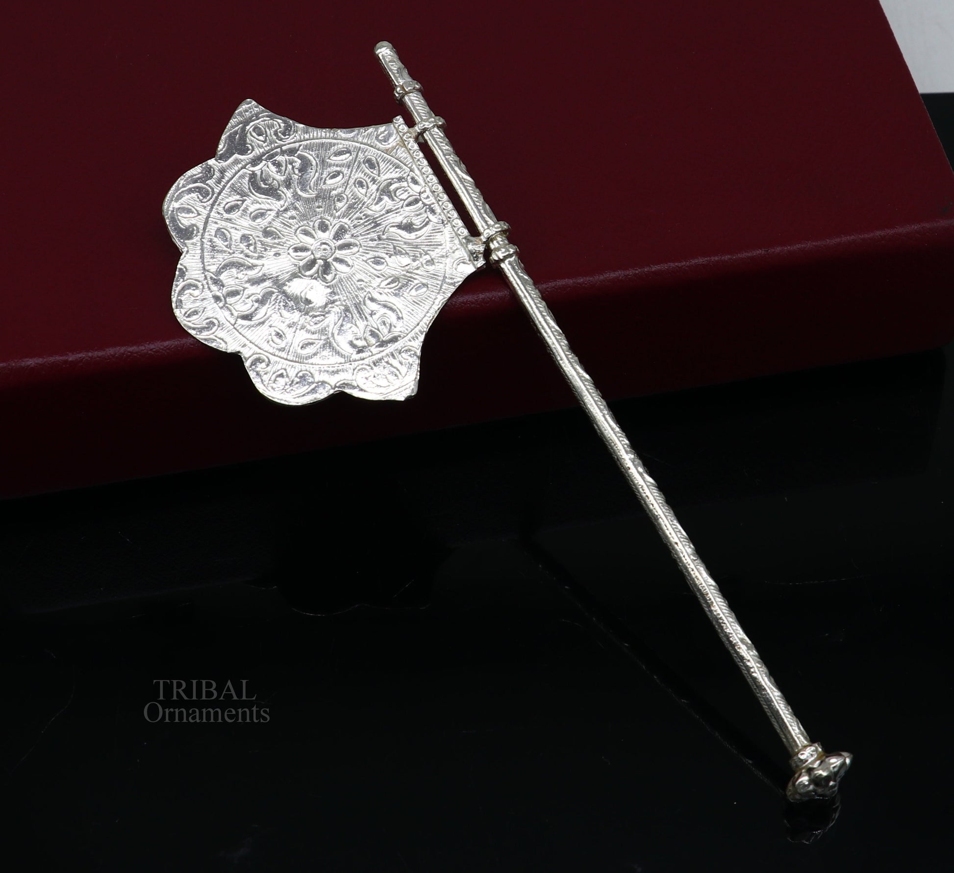 925 sterling silver pankhi, small fan or pankhi for god puja, best gifting to laddu gopala krishna, silver hand fan puja article su687 - TRIBAL ORNAMENTS