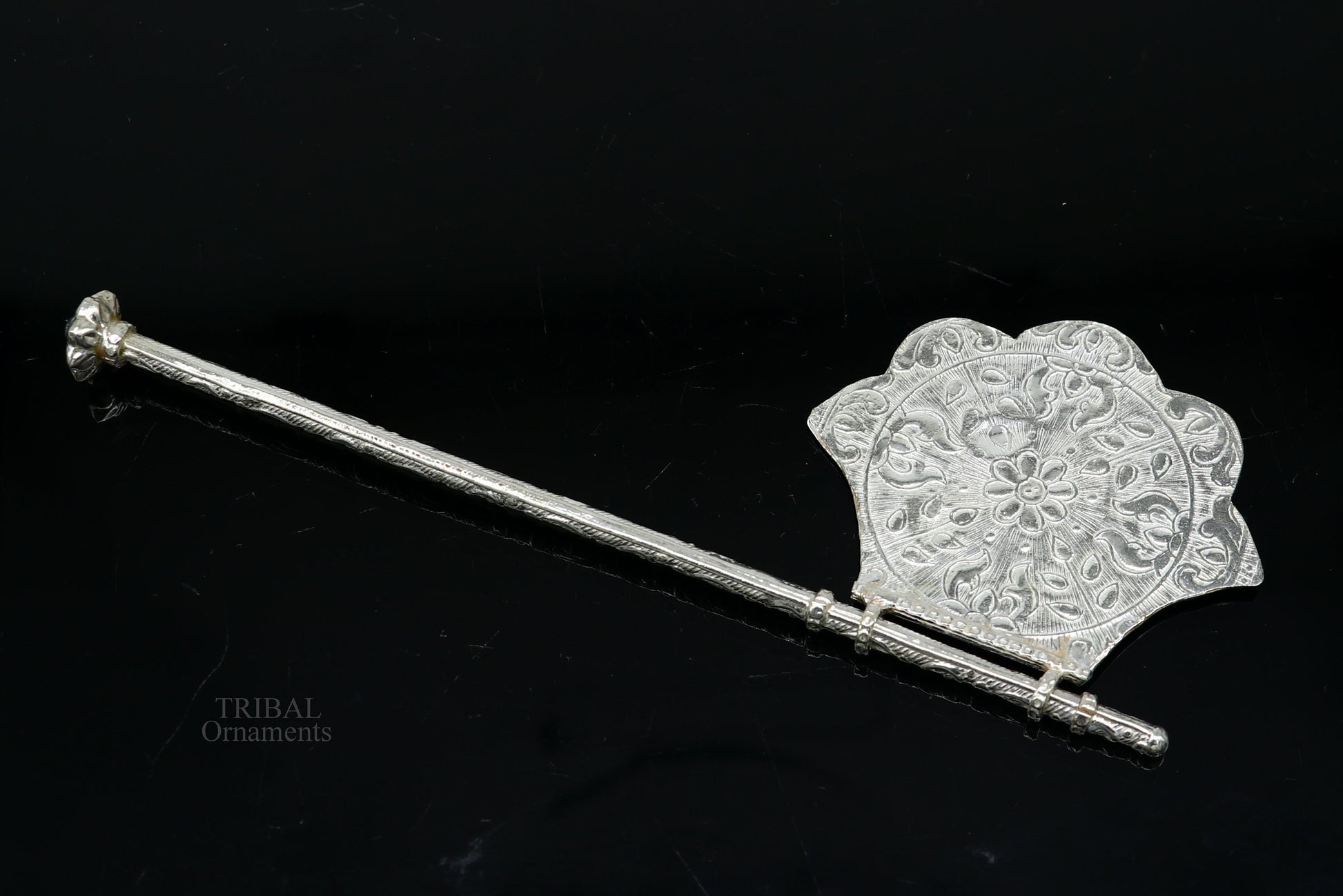 925 sterling silver pankhi, small fan or pankhi for god puja, best gifting to laddu gopala krishna, silver hand fan puja article su687 - TRIBAL ORNAMENTS
