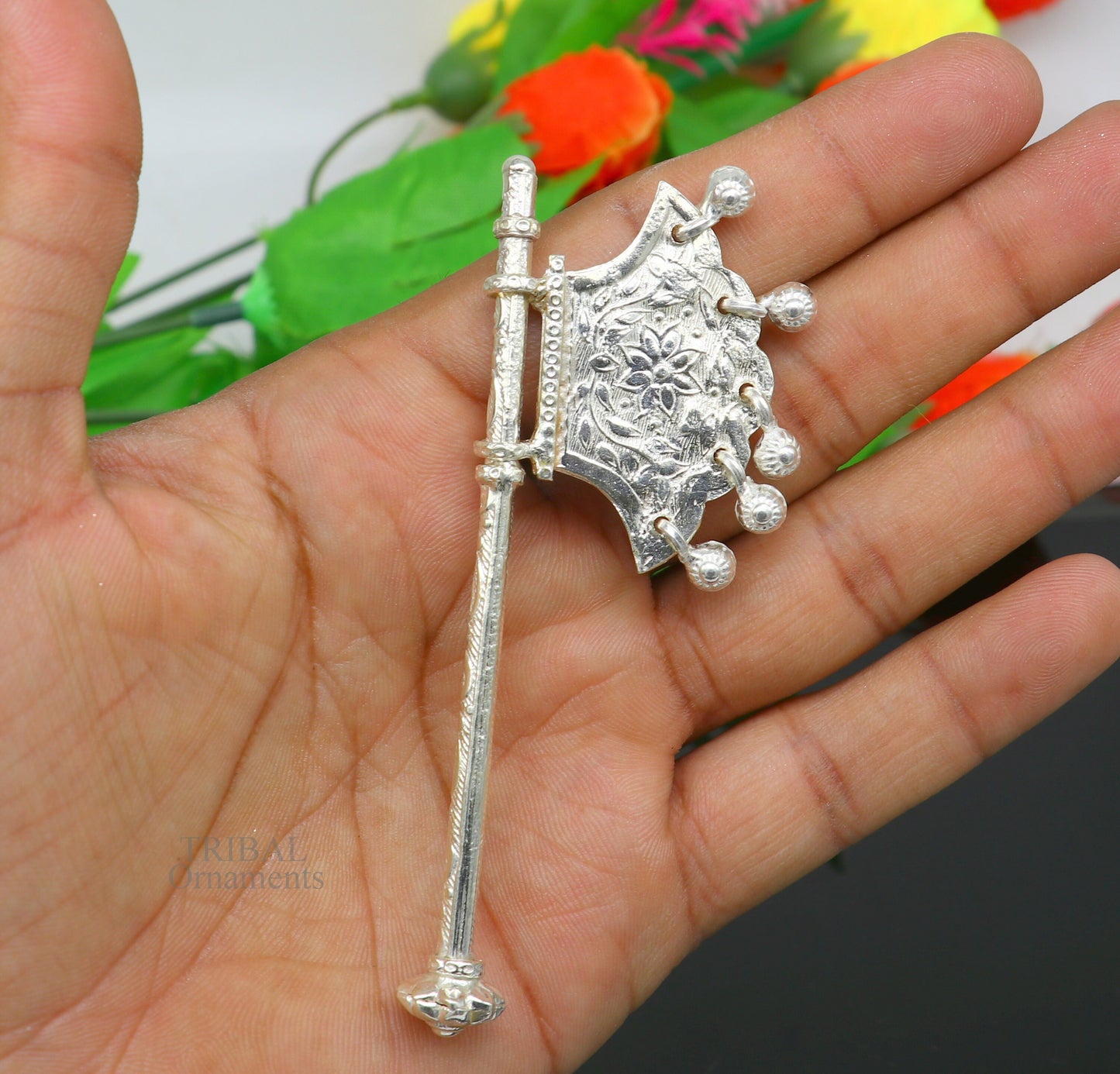 925 sterling silver pankhi, small fan or pankhi for god puja, best gifting to laddu gopala krishna, silver hand fan puja article su688 - TRIBAL ORNAMENTS
