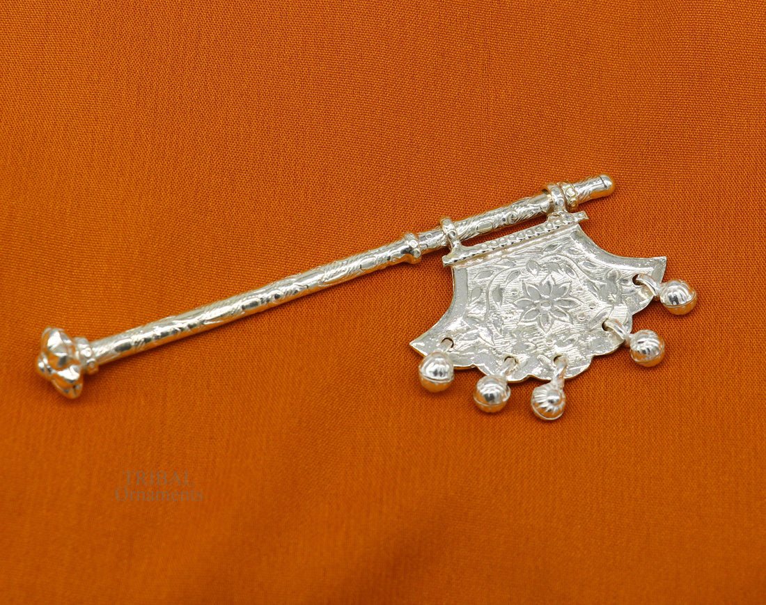 925 sterling silver pankhi, small fan or pankhi for god puja, best gifting to laddu gopala krishna, silver hand fan puja article su688 - TRIBAL ORNAMENTS