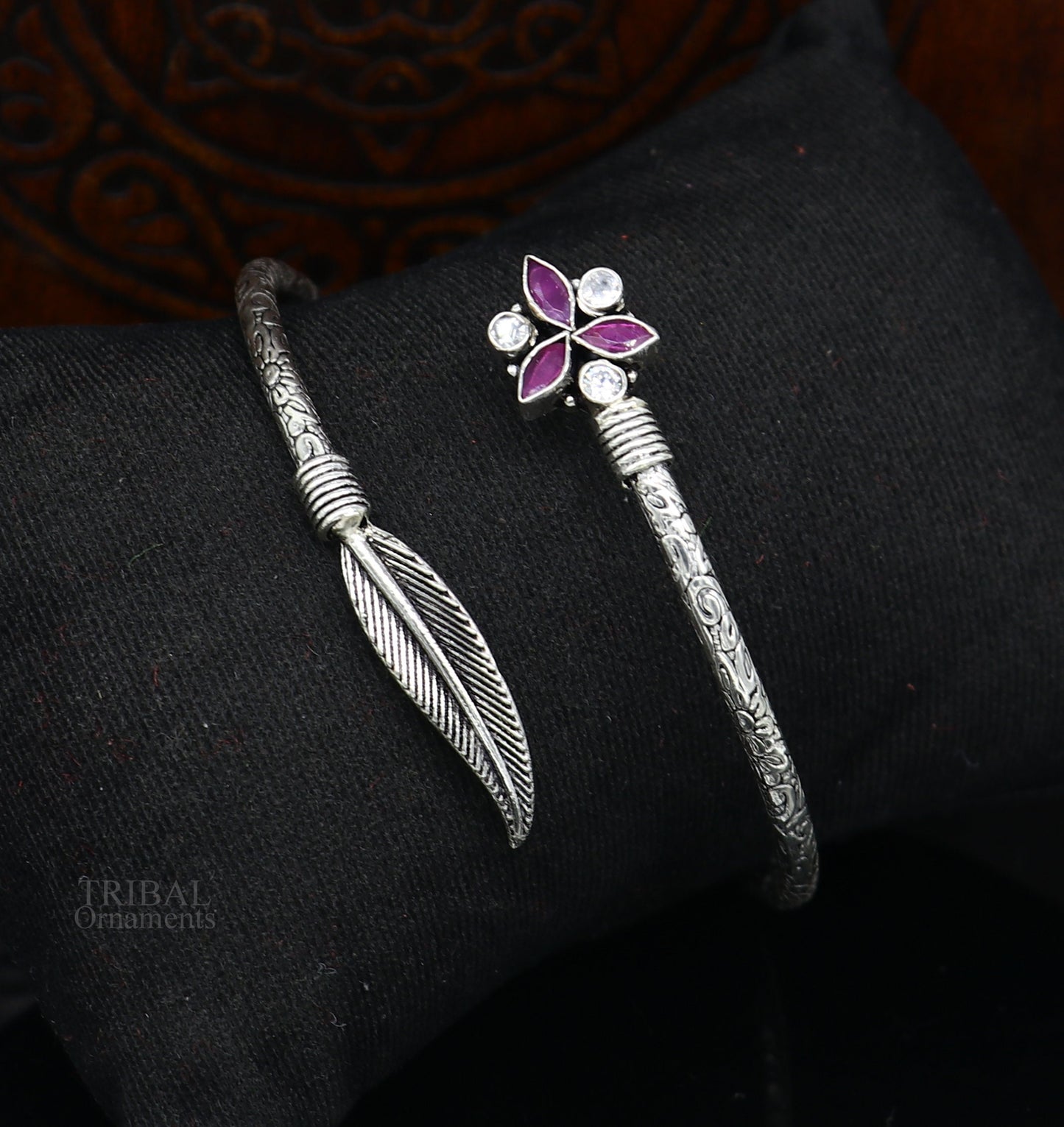 Feather style 925 sterling silver exclusive design handmade bangle bracelet, easy to plug with your wrist, pure silver kada jewelry nssk669 - TRIBAL ORNAMENTS
