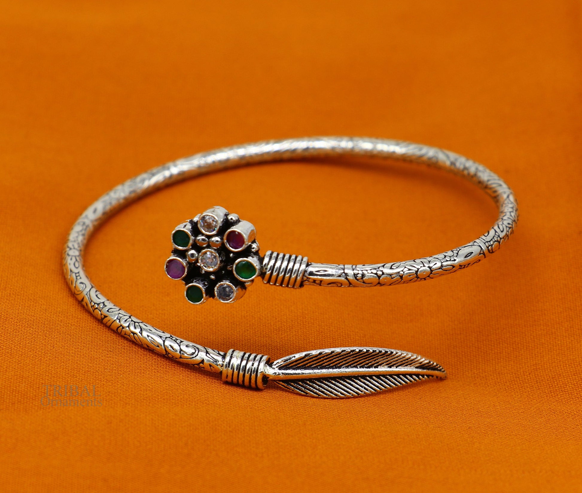 Feather style 925 sterling silver exclusive design handmade bangle bracelet, easy to plug with your wrist, pure silver kada jewelry nssk670 - TRIBAL ORNAMENTS