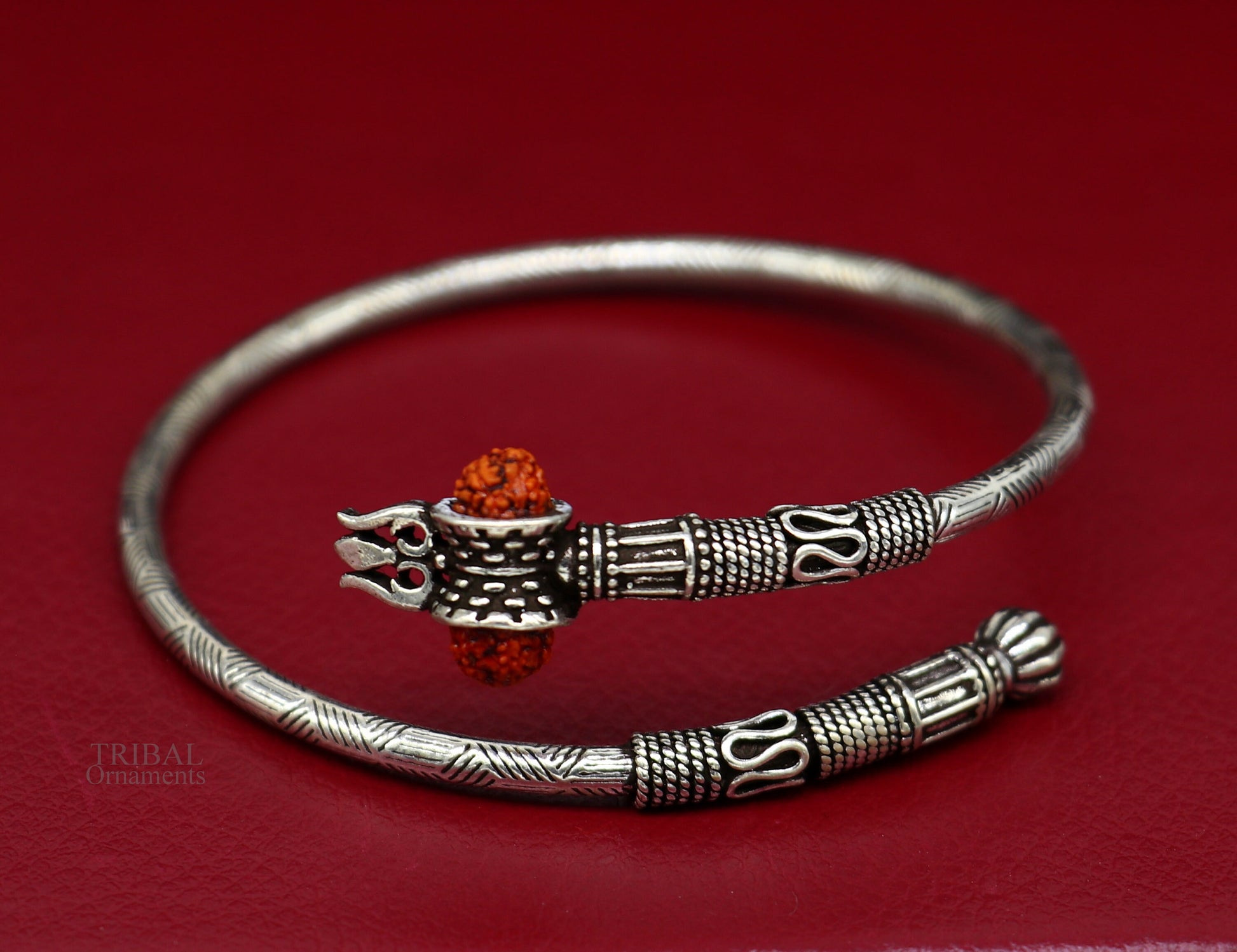 925 sterling silver Lord shiva trident trishool kada bangle bracelet with fabulous natural rudraksha antique jewelry nssk673 - TRIBAL ORNAMENTS