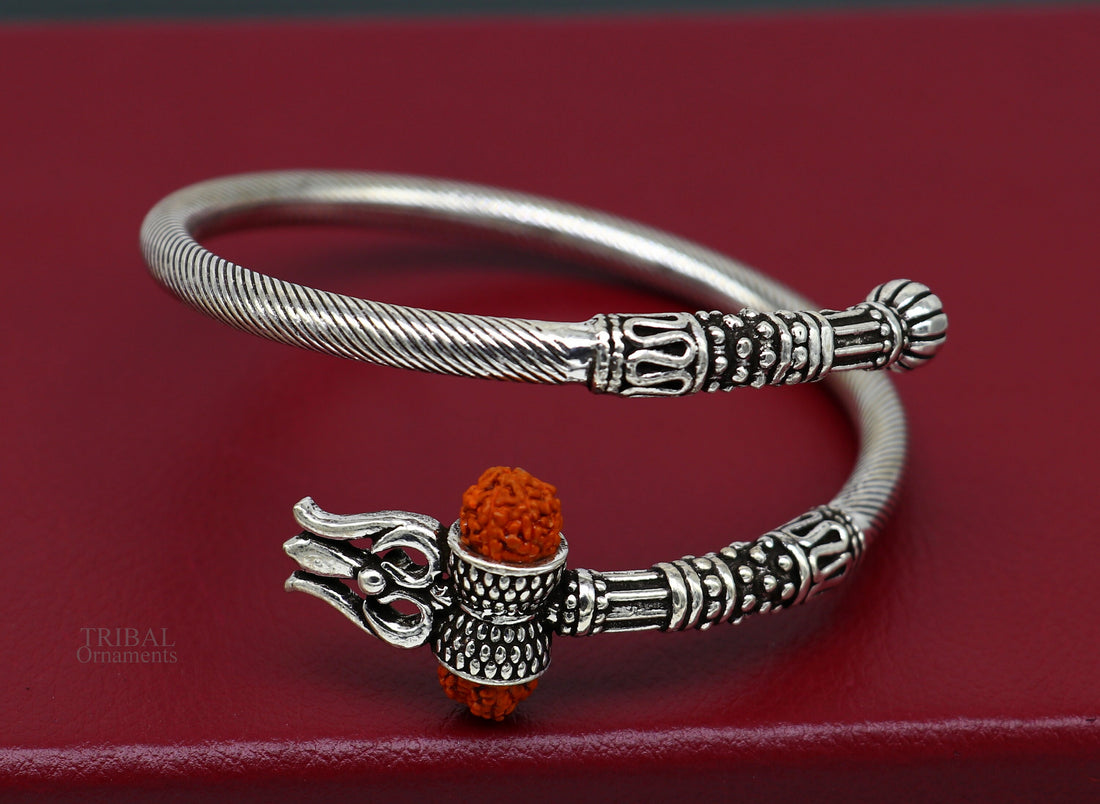 925 sterling silver idol shiva trident or trishul bangle, pretty customized Babubali bangle kada bracelet unisex designer jewelry nssk676 - TRIBAL ORNAMENTS