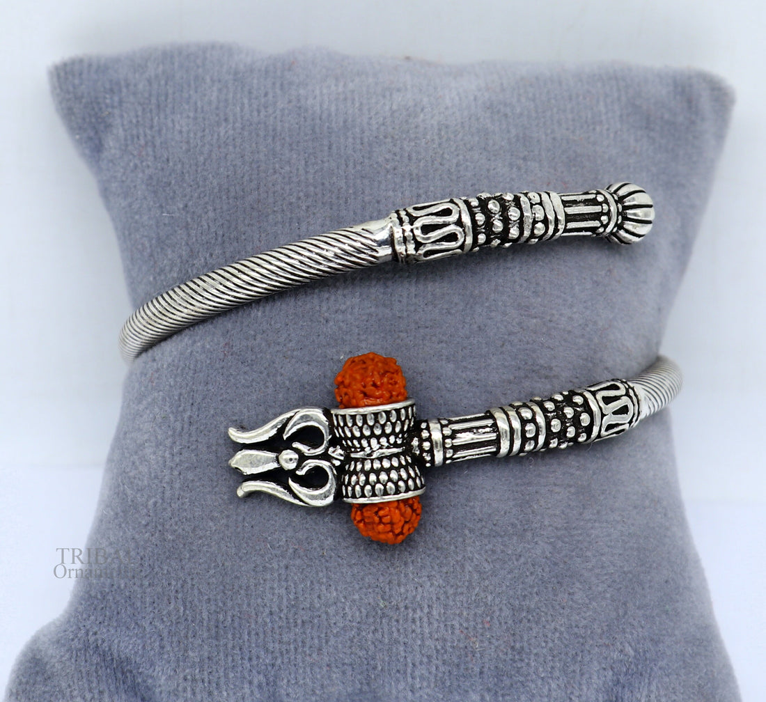 925 sterling silver idol shiva trident or trishul bangle, pretty customized Babubali bangle kada bracelet unisex designer jewelry nssk676 - TRIBAL ORNAMENTS