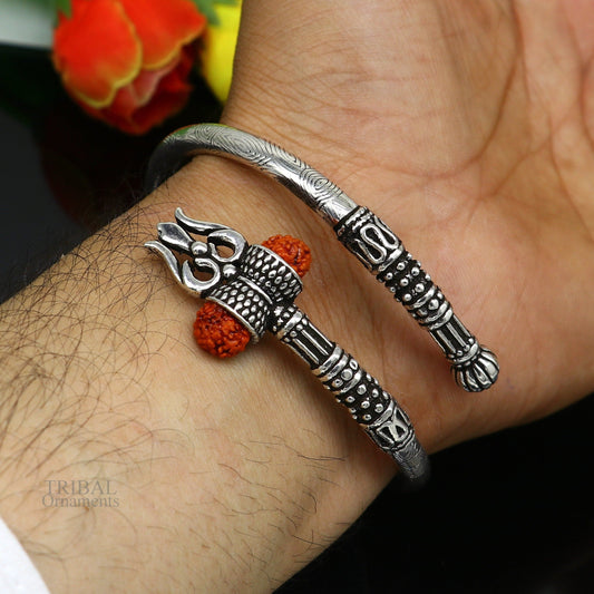 925 sterling silver idol shiva trident or trishul bangle, pretty customized Babubali bangle kada bracelet unisex designer jewelry nssk668 - TRIBAL ORNAMENTS