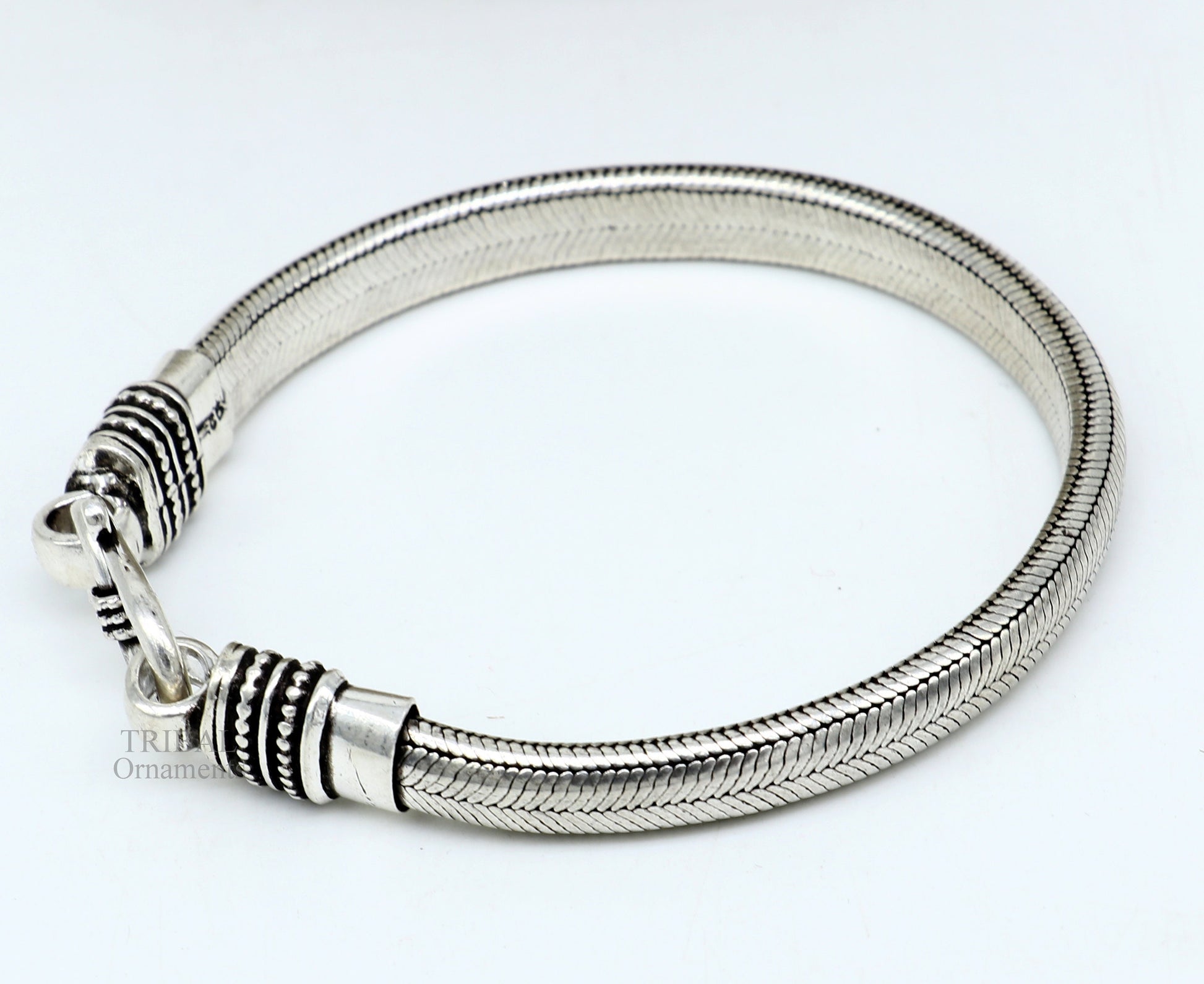 7mm 8" solid 925 sterling silver handmade snake chain heavy customized D shape half round bracelet, personalized gifting jewelry nsbr250 - TRIBAL ORNAMENTS