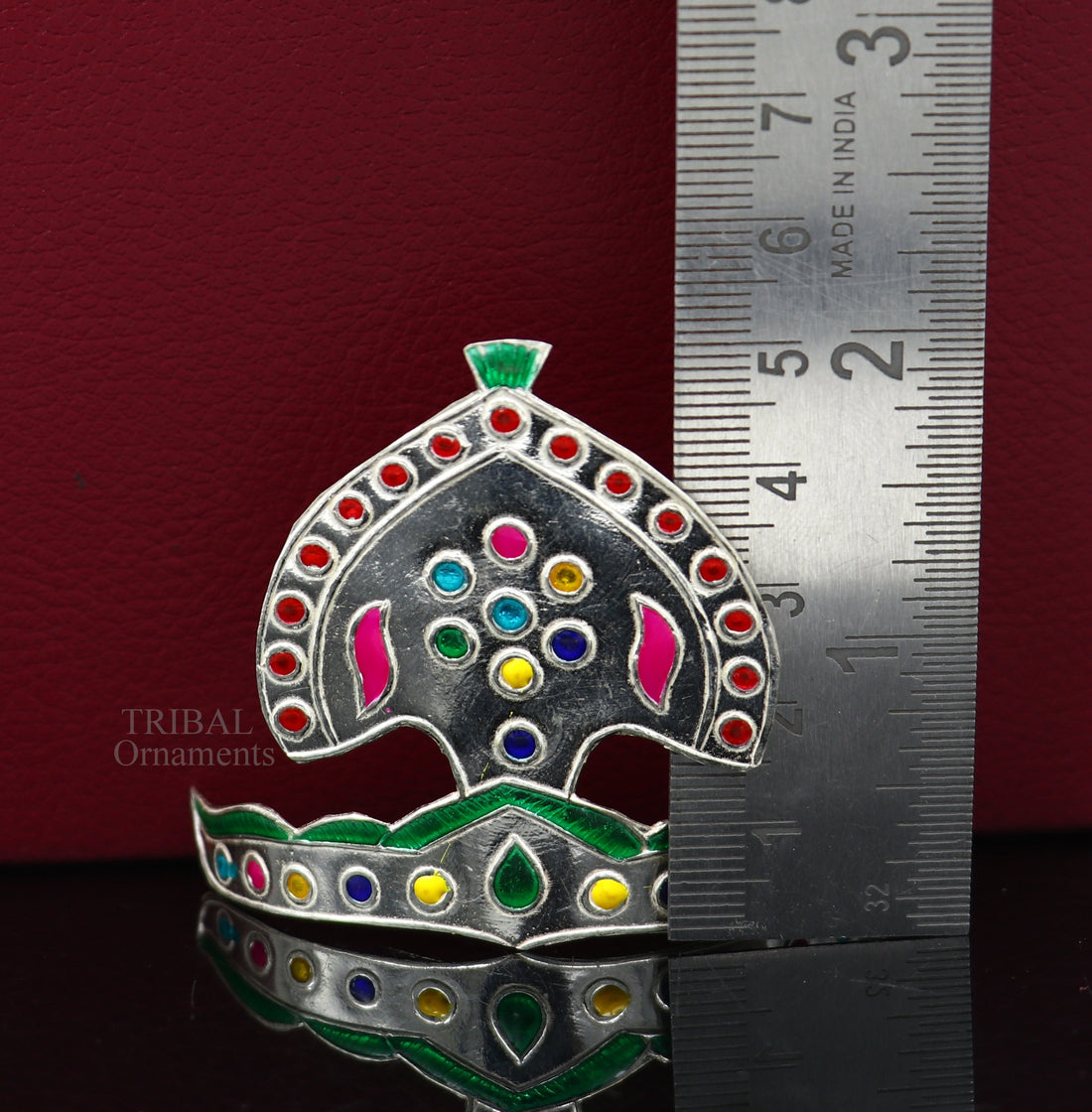 Pure 925 sterling silver vintage antique design mukut (crown), amazing handmade enamel design silver god crown home temple god hat su695 - TRIBAL ORNAMENTS