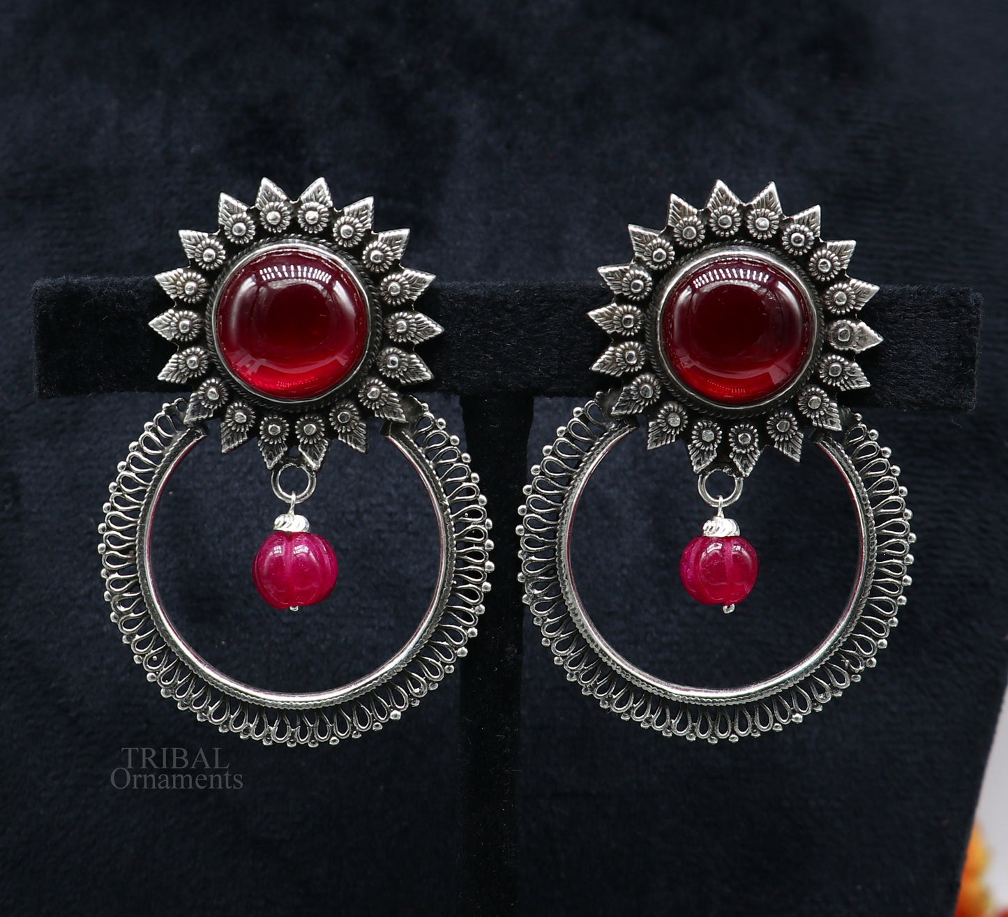 925 sterling silver traditional style handmade fabulous red glossy stone Stud earrings tribal ethnic style earring ear1150 - TRIBAL ORNAMENTS