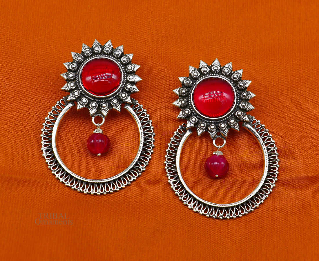 925 sterling silver traditional style handmade fabulous red glossy stone Stud earrings tribal ethnic style earring ear1150 - TRIBAL ORNAMENTS