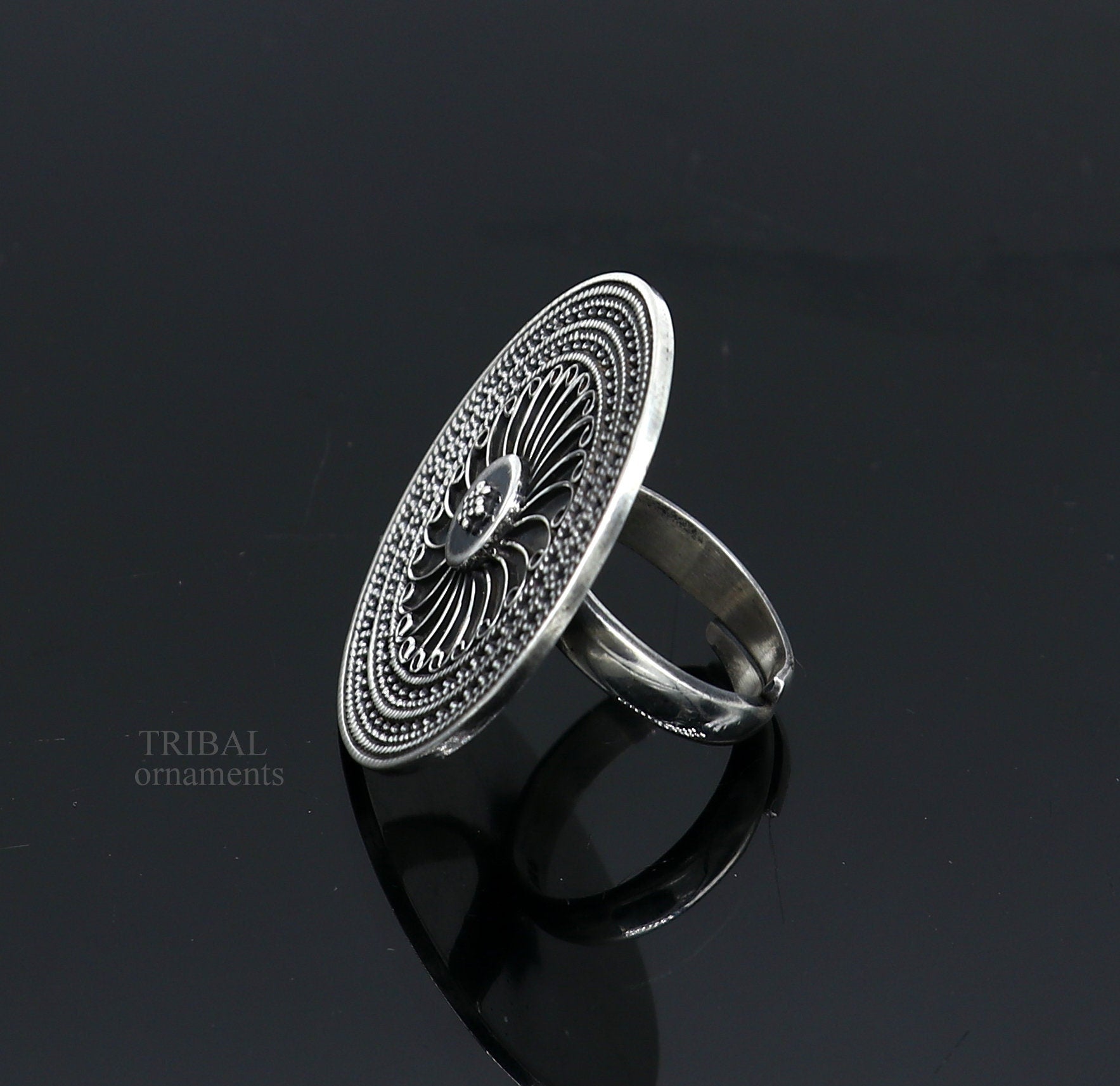 925 sterling solid silver fabulous craftsmanship vintage antique design tribal adjustable ring band for women from Rajasthan India ring487 - TRIBAL ORNAMENTS