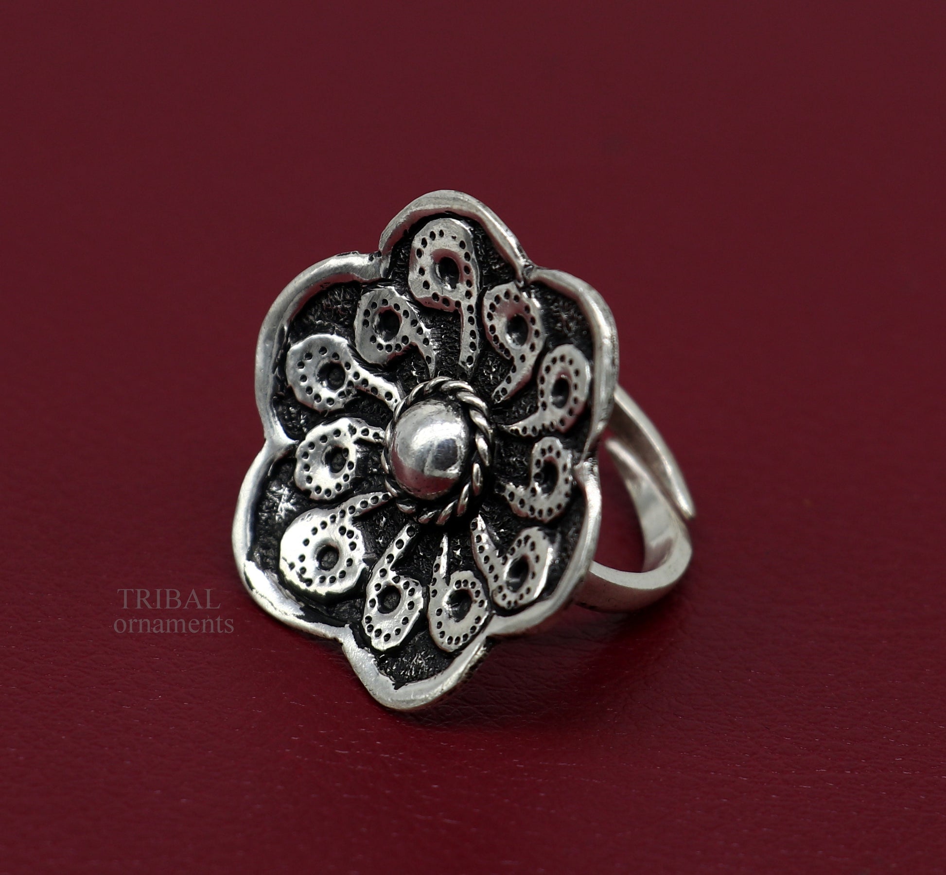 Floral design 925 Sterling silver handmade gorgeous chitai work adjustable rings band fabulous tribal temple ring band, charm ring ring493 - TRIBAL ORNAMENTS