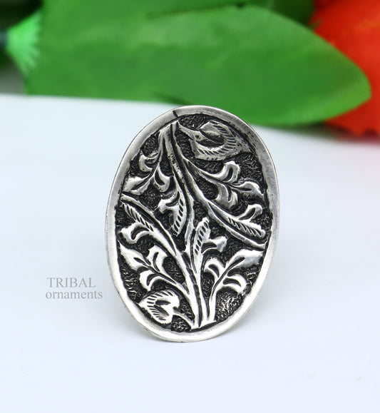 925 Sterling silver handmade gorgeous flower design chitai work adjustable rings band fabulous tribal temple ring band, charm ring ring489 - TRIBAL ORNAMENTS