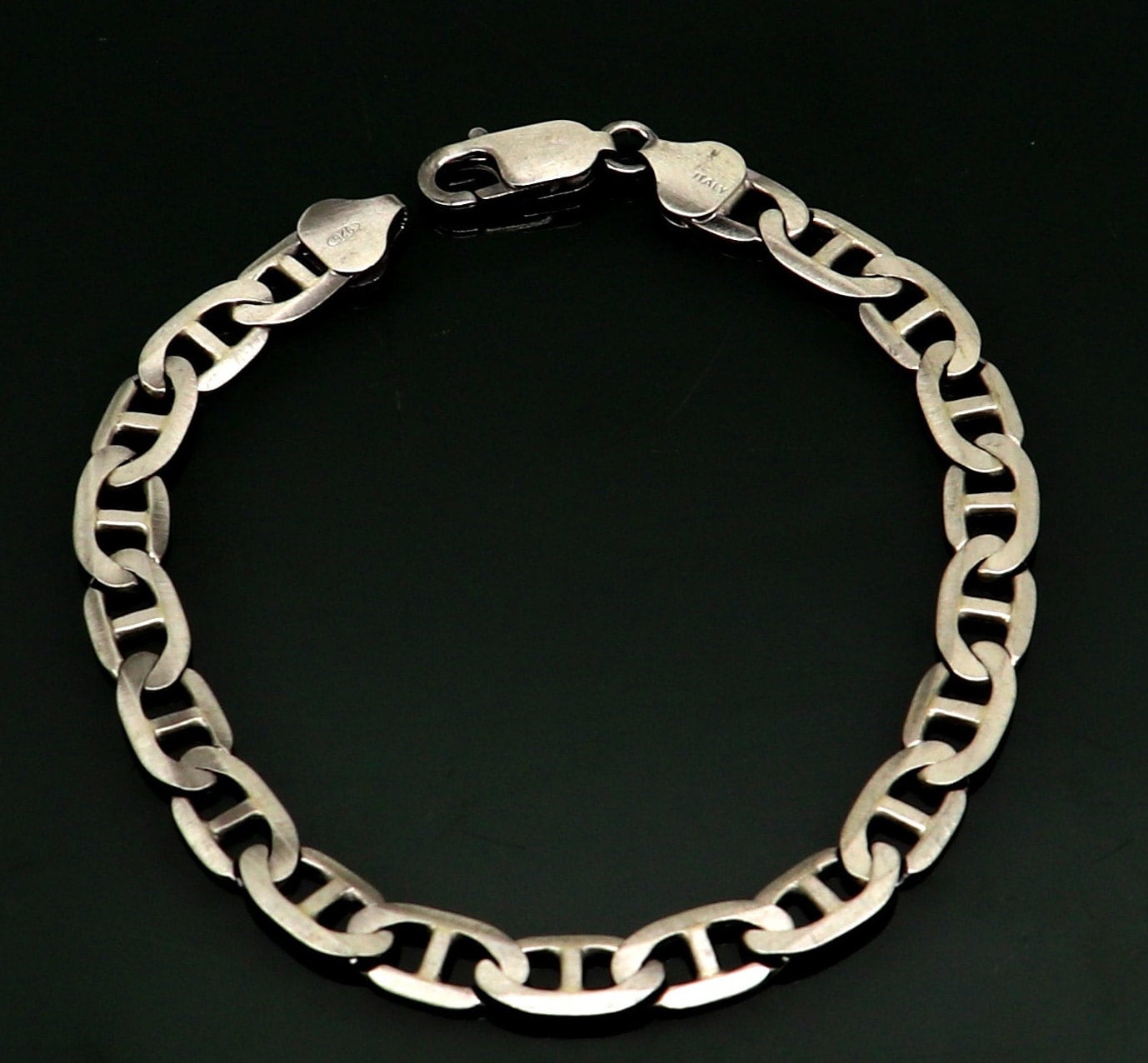 925 Sterling silver handmade designer flexible oxidized plain link men's bracelet gorgeous Italy made designer jewelry for men's sbr258 - TRIBAL ORNAMENTS