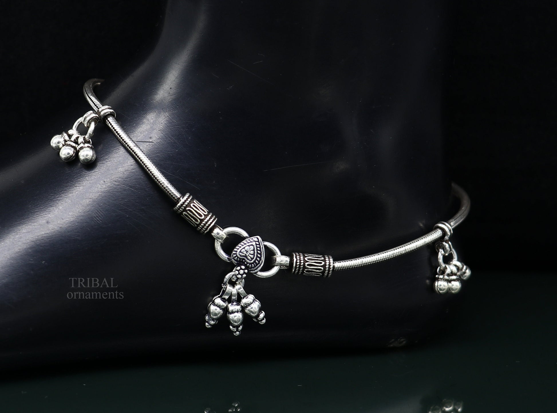 handmade 925 Sterling silver handmade vintage antique design stylish anklet foot bracelet hanging bells tribal belly dance jewelry ank455 - TRIBAL ORNAMENTS