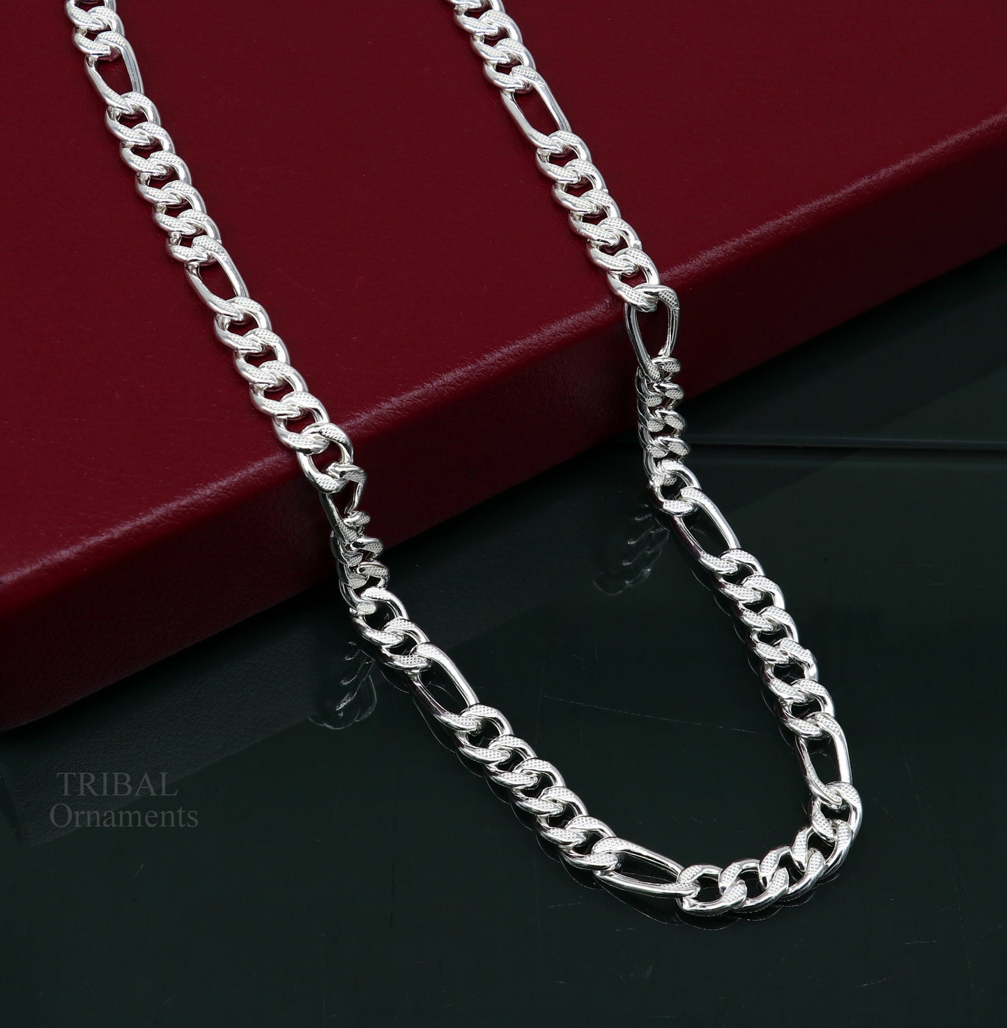20.5" 925 sterling silver 5mm handmade amazing Figaro chain necklace excellent gifting jewelry, new fancy style men's chain necklace  nch338 - TRIBAL ORNAMENTS