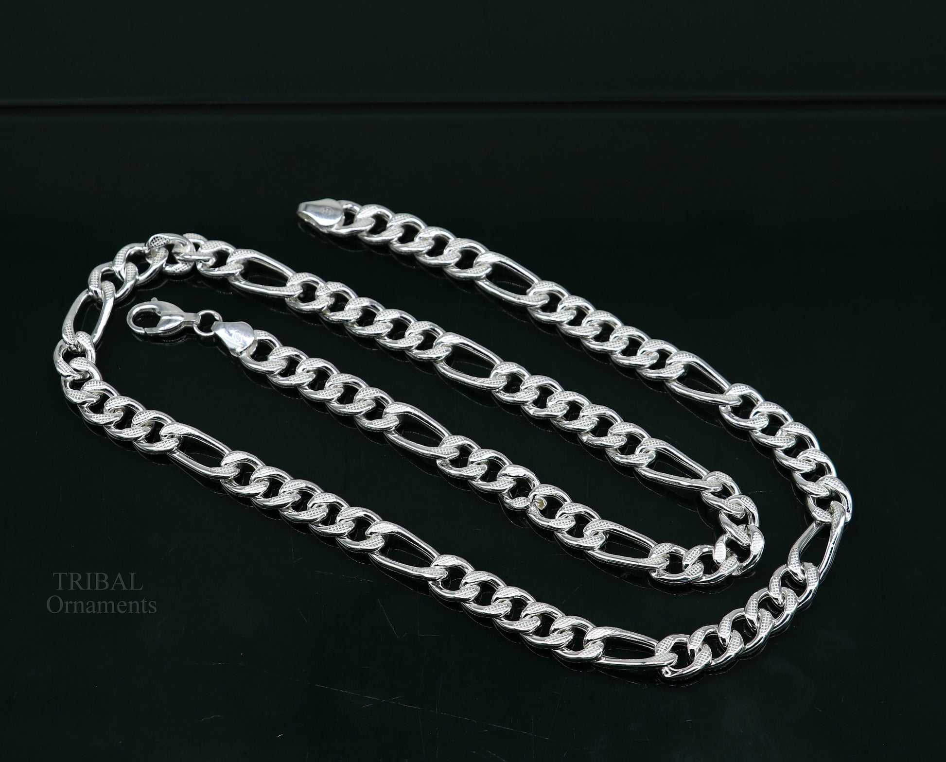 20.5" 925 sterling silver 5mm handmade amazing Figaro chain necklace excellent gifting jewelry, new fancy style men's chain necklace  nch338 - TRIBAL ORNAMENTS