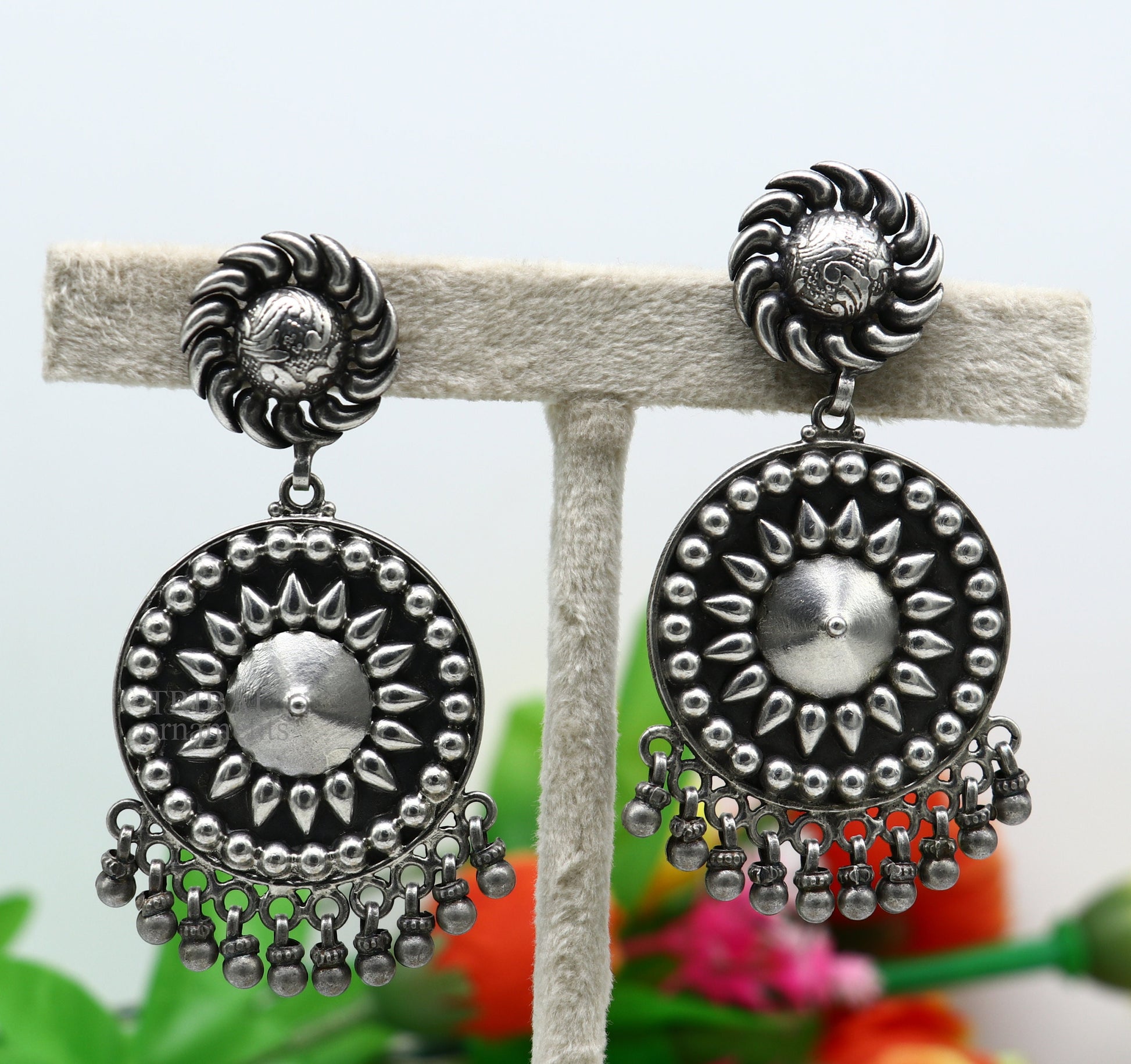 925 Sterling silver handmade flower design stud earrings hanging drops, excellent customized penalized bridesmaid girls jewelry ear1093 - TRIBAL ORNAMENTS