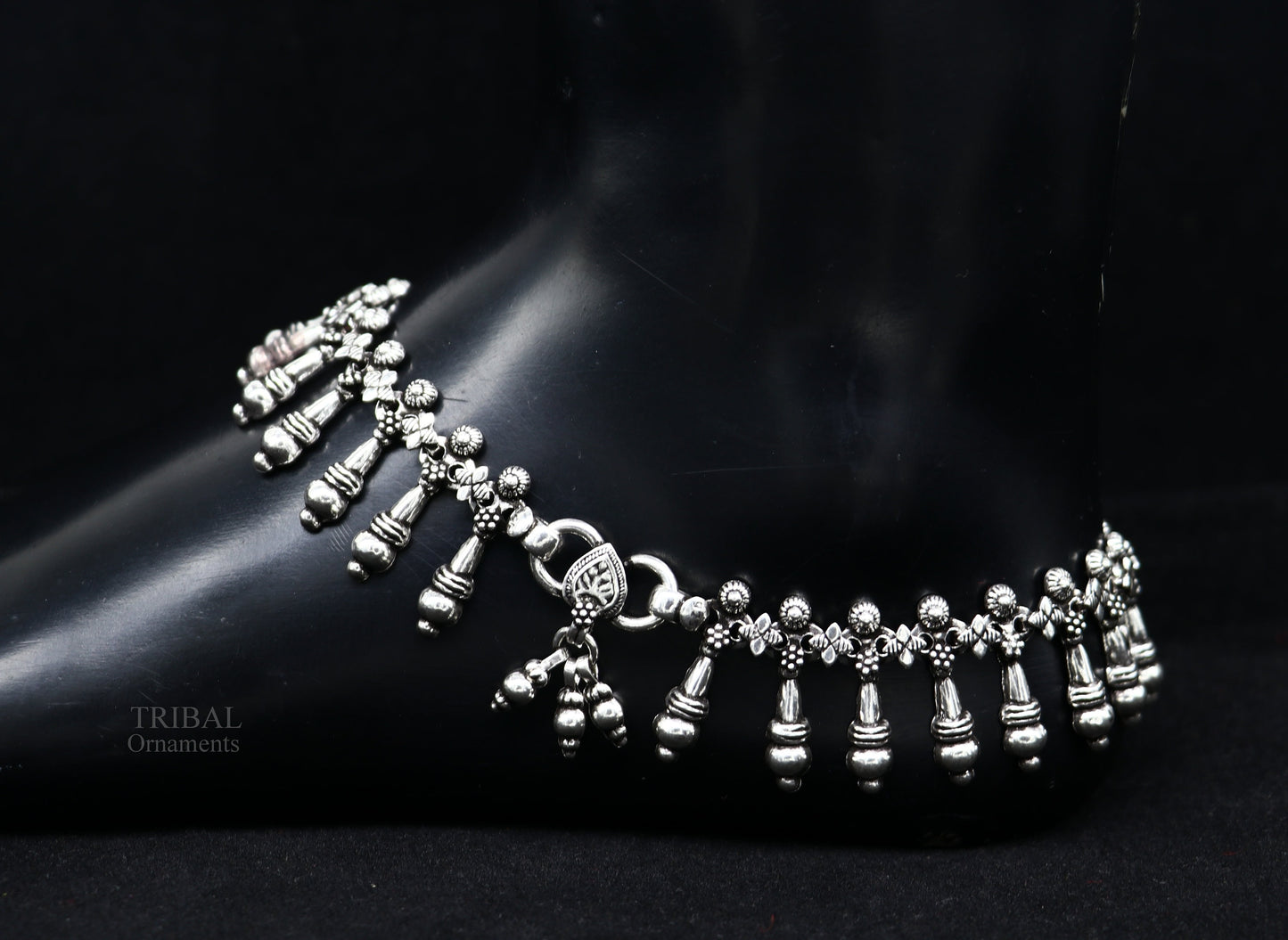 925 fine sterling silver Vintage design Handcrafted anklets feet bracelet gorgeous hanging drops tribal wedding belly dance jewelry nank275 - TRIBAL ORNAMENTS