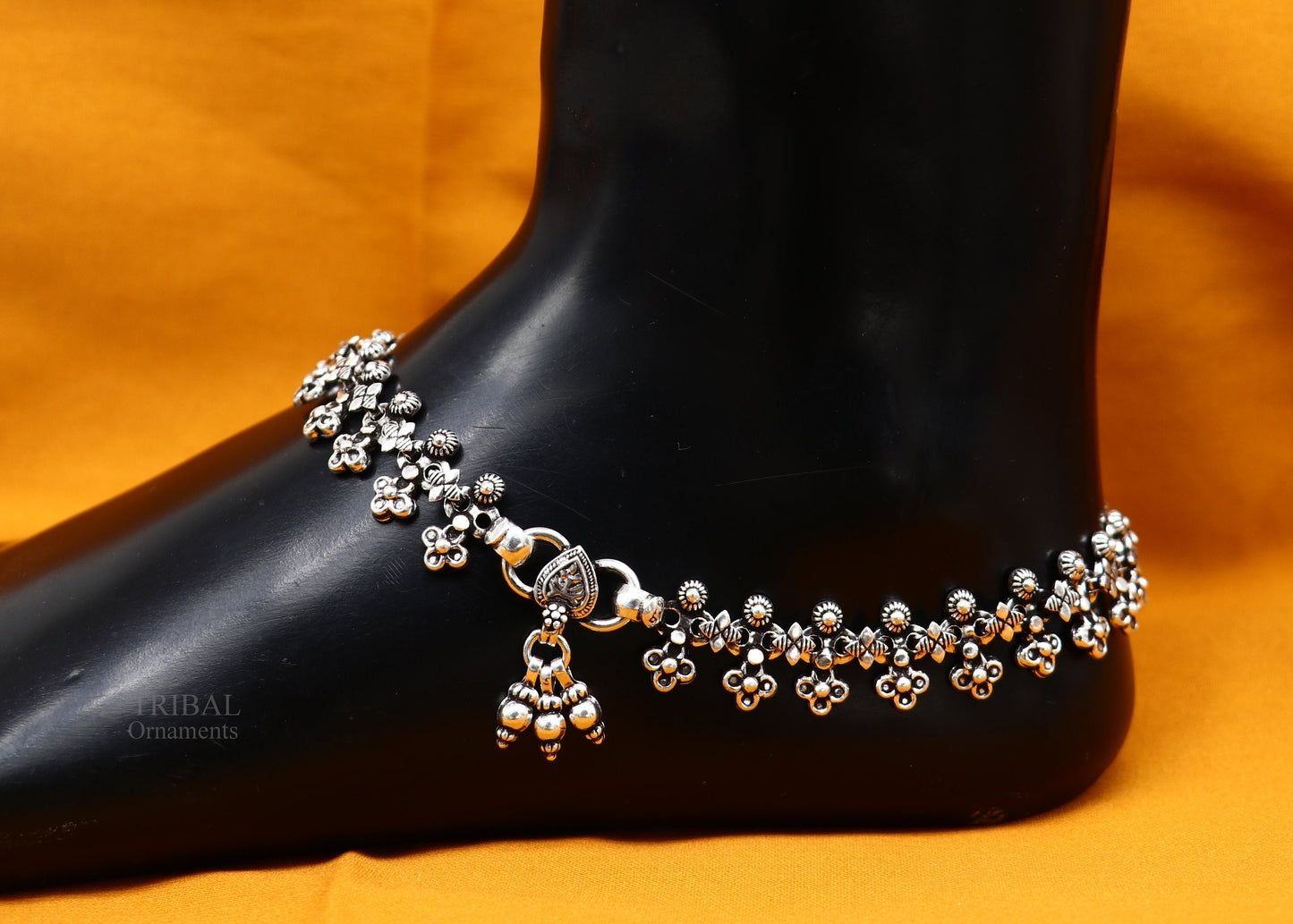 11 inches Handcrafted 925 solid silver anklet feet bracelet gorgeous hanging bells antique design tribal wedding belly dance jewelry Ank24 - TRIBAL ORNAMENTS