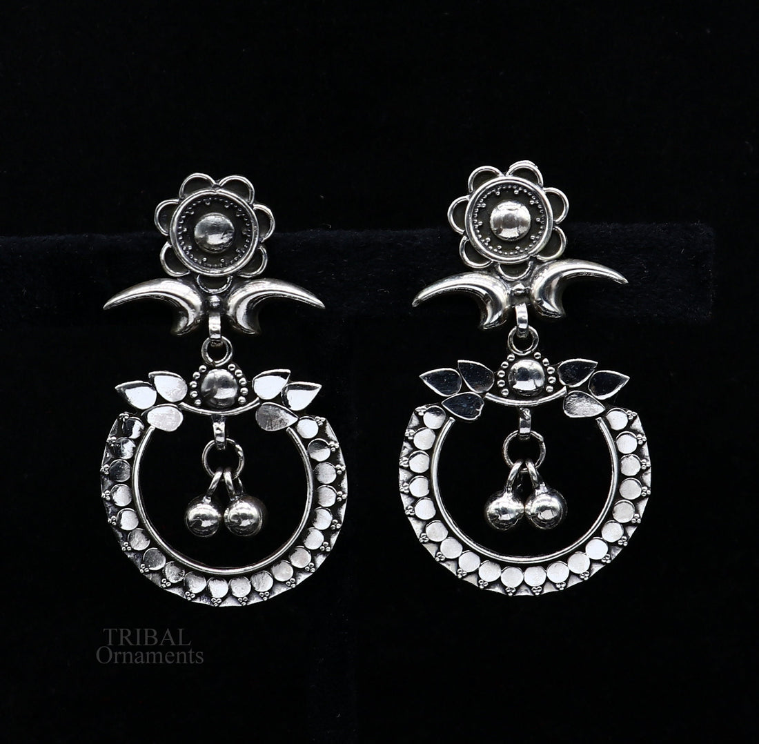 925 silver drop dangle chandbali design stud earring, earring tribal belly dance temple jewelry vintage india ear1081 - TRIBAL ORNAMENTS