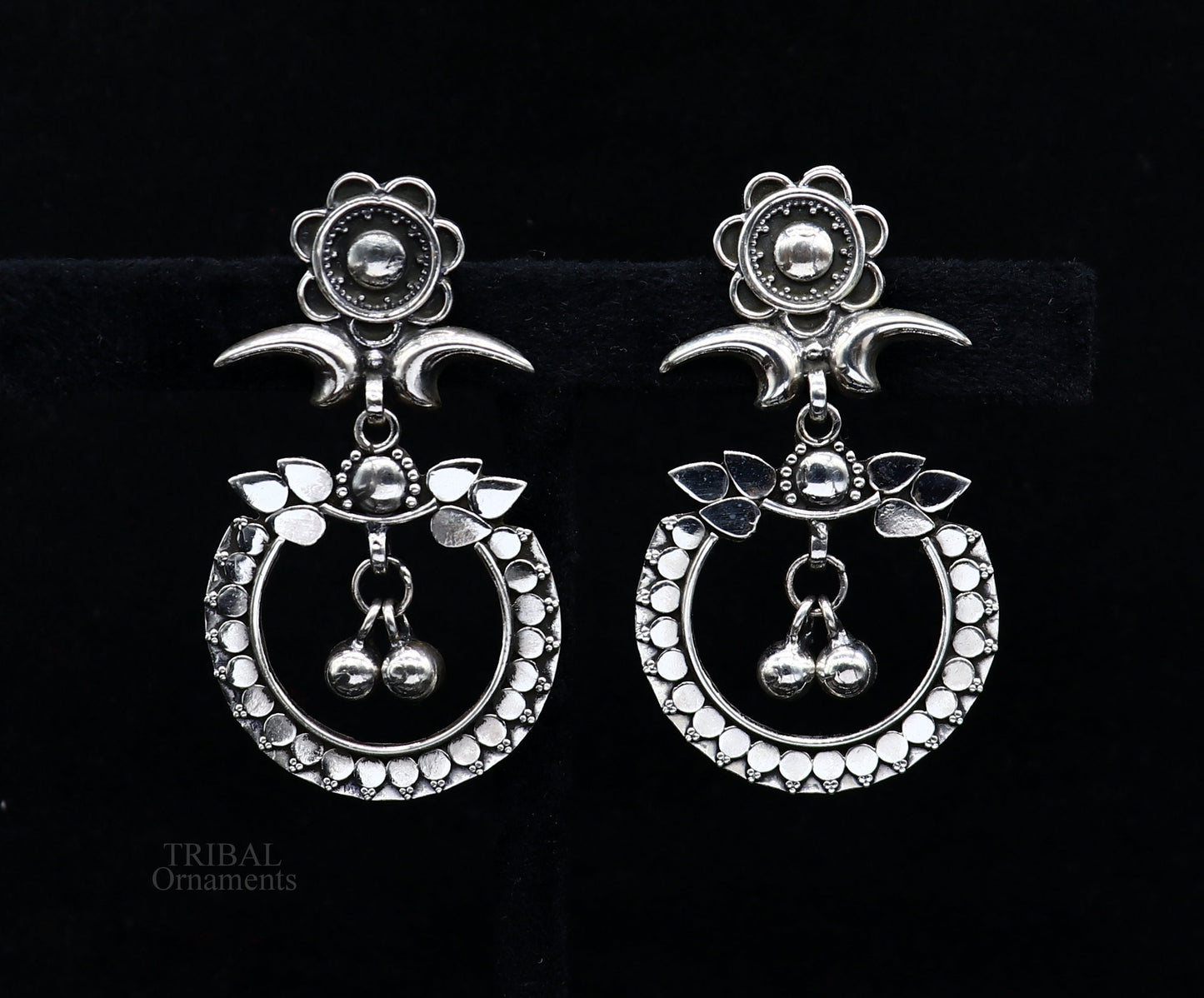 925 silver drop dangle chandbali design stud earring, earring tribal belly dance temple jewelry vintage india ear1081 - TRIBAL ORNAMENTS