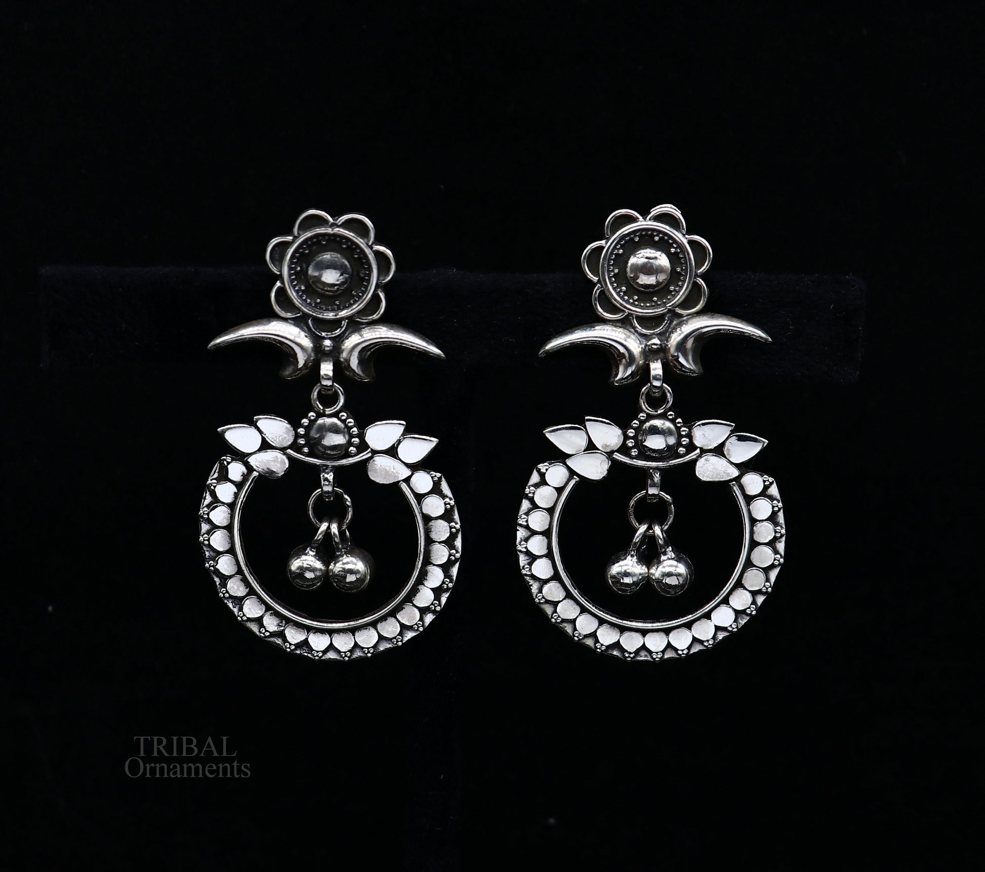 925 silver drop dangle chandbali design stud earring, earring tribal belly dance temple jewelry vintage india ear1081 - TRIBAL ORNAMENTS