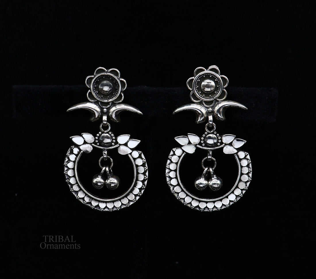 925 silver drop dangle chandbali design stud earring, earring tribal belly dance temple jewelry vintage india ear1081 - TRIBAL ORNAMENTS