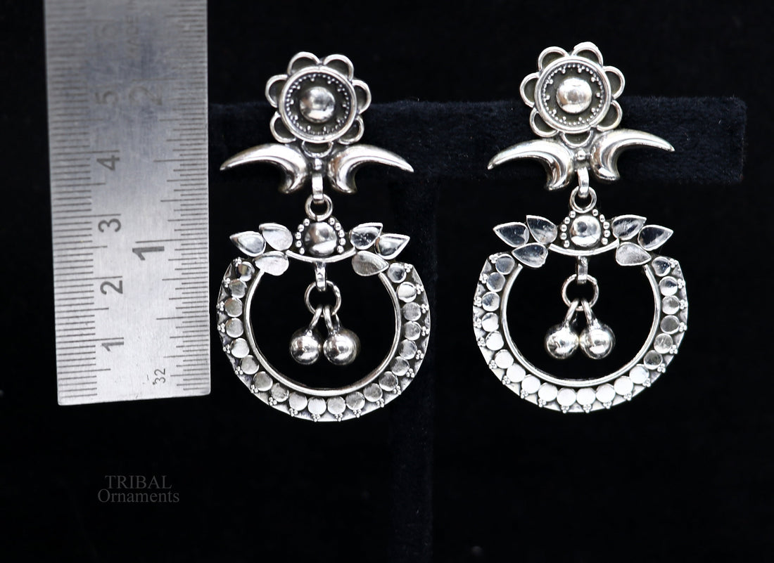 925 silver drop dangle chandbali design stud earring, earring tribal belly dance temple jewelry vintage india ear1081 - TRIBAL ORNAMENTS