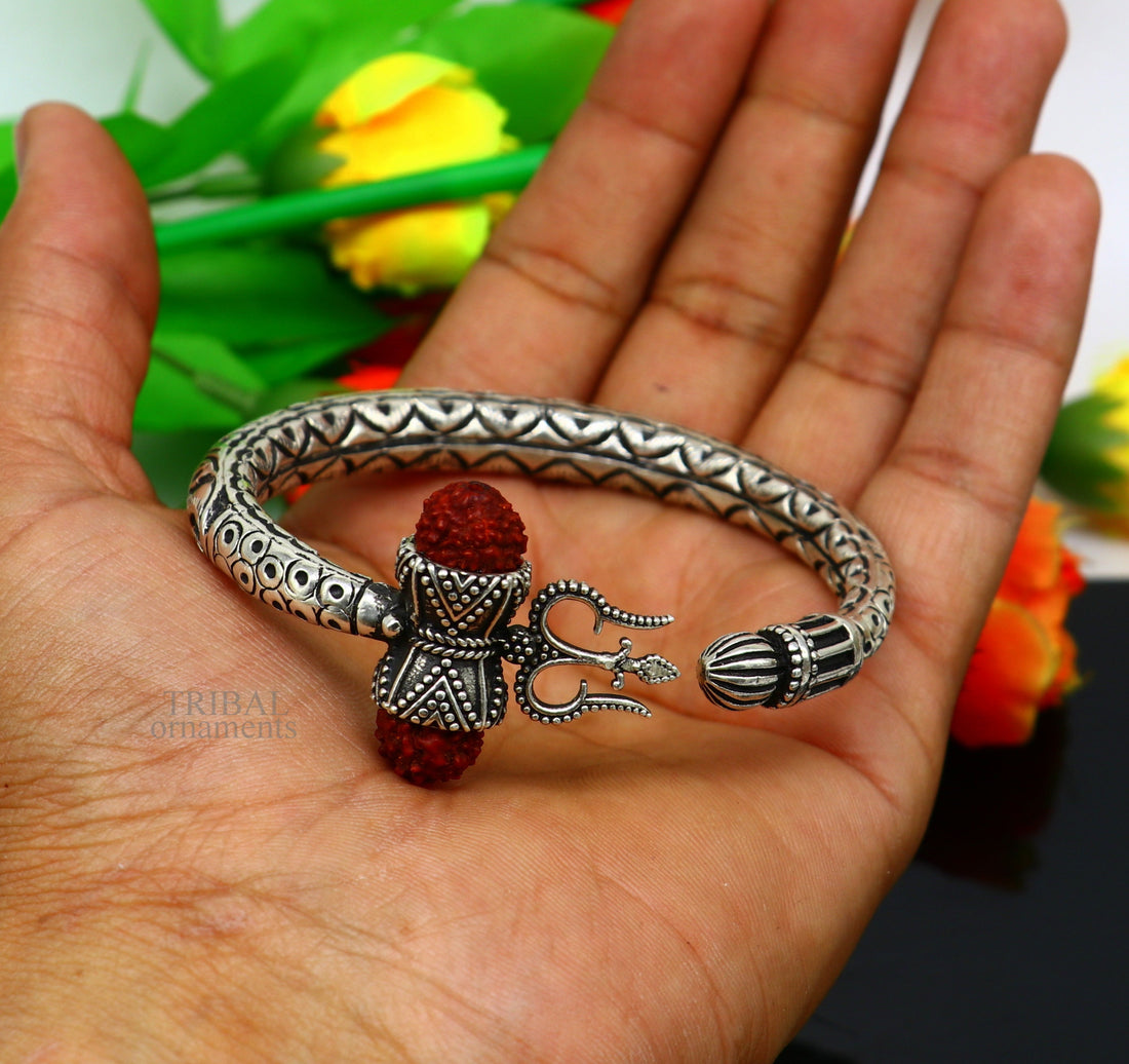 Wonderful handmade work 925 sterling silver trident kada, trishul kada, bahubali kada bangle bracelet for both men's and girl's nsk460 - TRIBAL ORNAMENTS