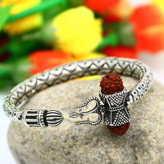 Wonderful handmade work 925 sterling silver trident kada, trishul kada, bahubali kada bangle bracelet for both men's and girl's nsk460 - TRIBAL ORNAMENTS