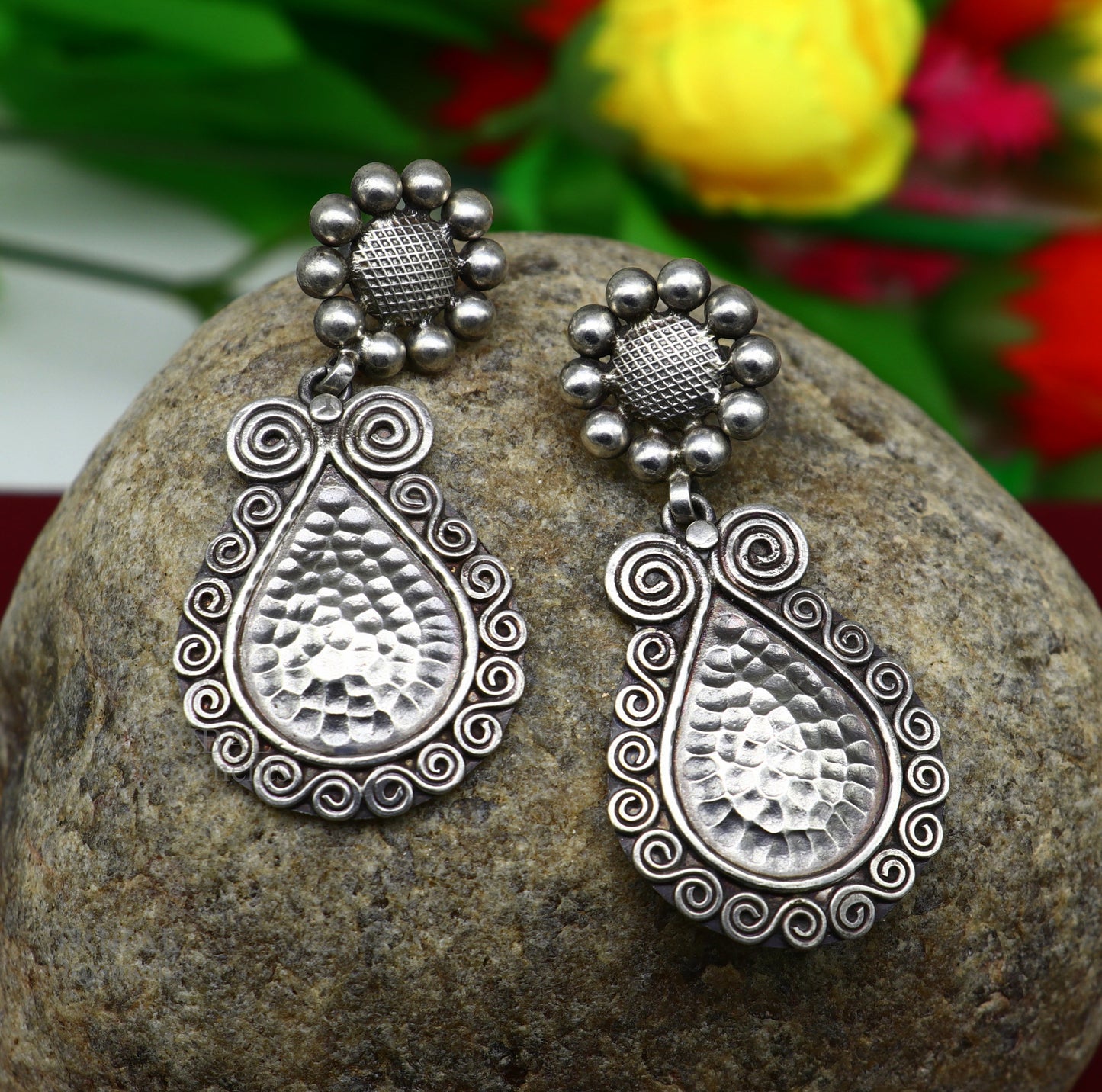 925 sterling silver handmade vintage classical design floral stud earring attractive gifting jewelry, tribal earring drop dangle ear1105 - TRIBAL ORNAMENTS