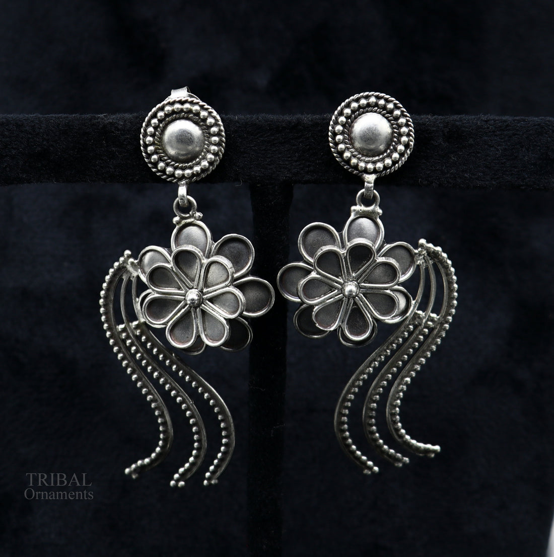 925 sterling silver handmade unique fancy design floral stud earring attractive gifting jewelry, tribal earring drop dangle ear1108 - TRIBAL ORNAMENTS