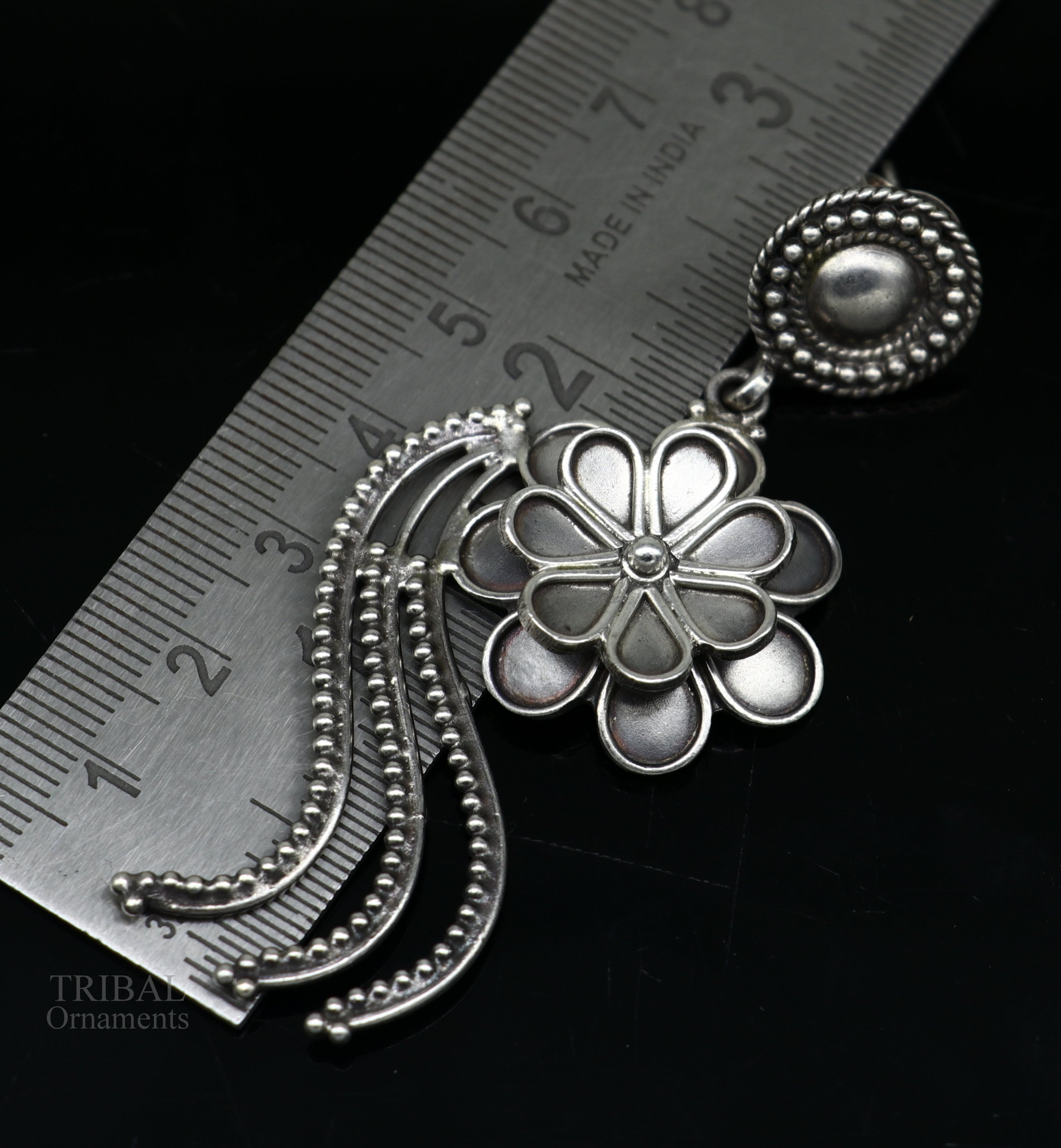 925 sterling silver handmade unique fancy design floral stud