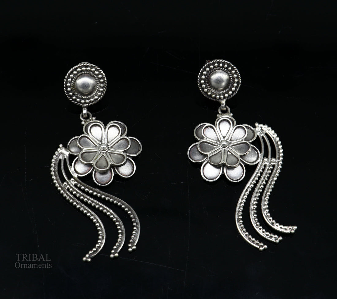 925 sterling silver handmade unique fancy design floral stud earring attractive gifting jewelry, tribal earring drop dangle ear1108 - TRIBAL ORNAMENTS