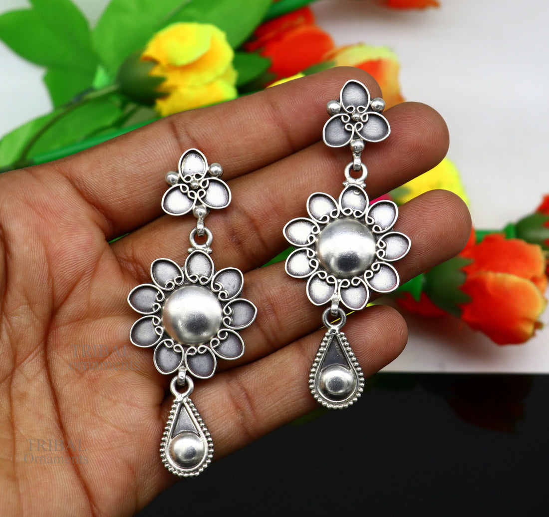 925 sterling silver handmade unique fancy design floral stud earring attractive gifting jewelry, tribal earring drop dangle ear1109 - TRIBAL ORNAMENTS