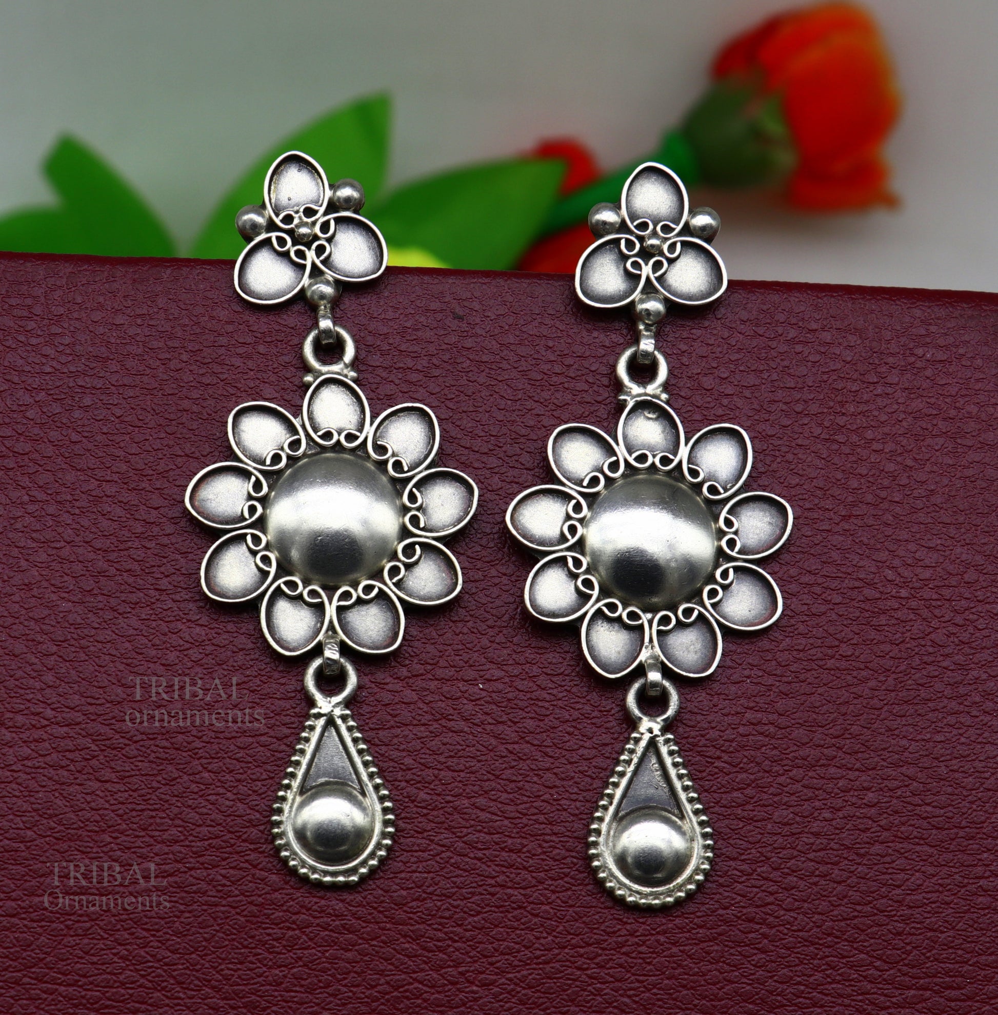 925 sterling silver handmade unique fancy design floral stud earring attractive gifting jewelry, tribal earring drop dangle ear1109 - TRIBAL ORNAMENTS