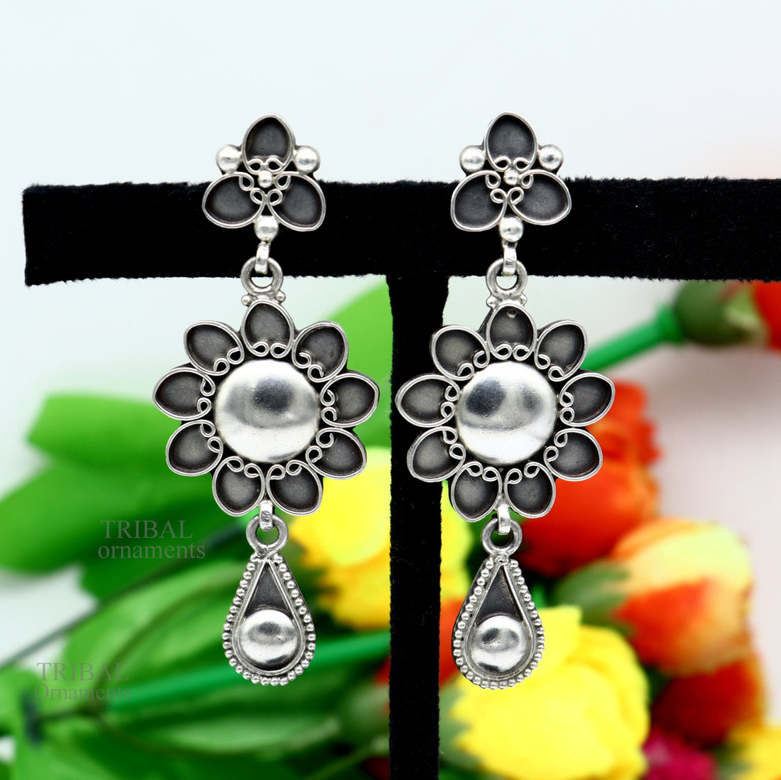 925 sterling silver handmade unique fancy design floral stud earring attractive gifting jewelry, tribal earring drop dangle ear1109 - TRIBAL ORNAMENTS