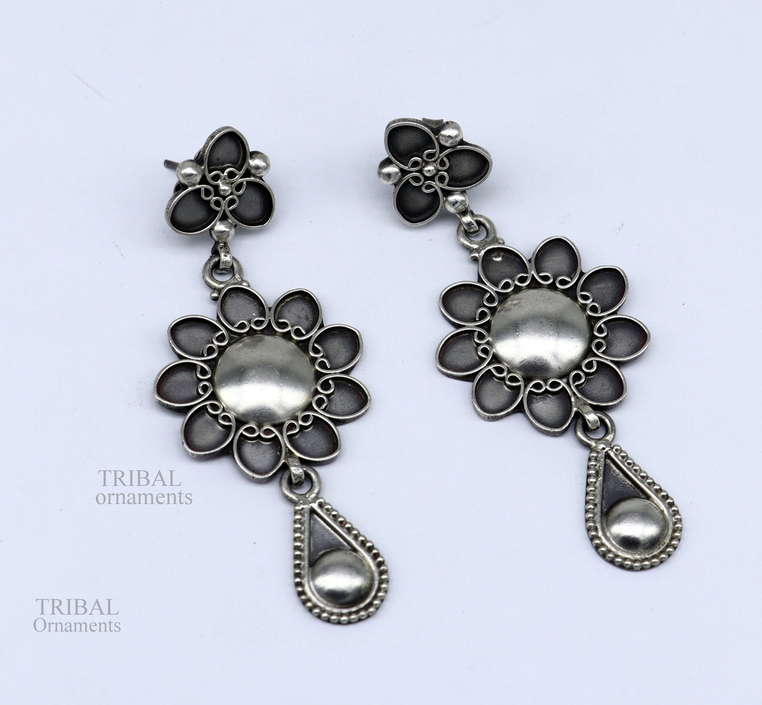 925 sterling silver handmade unique fancy design floral stud earring attractive gifting jewelry, tribal earring drop dangle ear1109 - TRIBAL ORNAMENTS