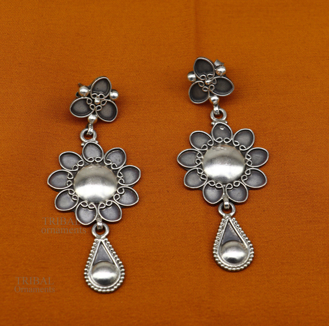 925 sterling silver handmade unique fancy design floral stud earring attractive gifting jewelry, tribal earring drop dangle ear1109 - TRIBAL ORNAMENTS