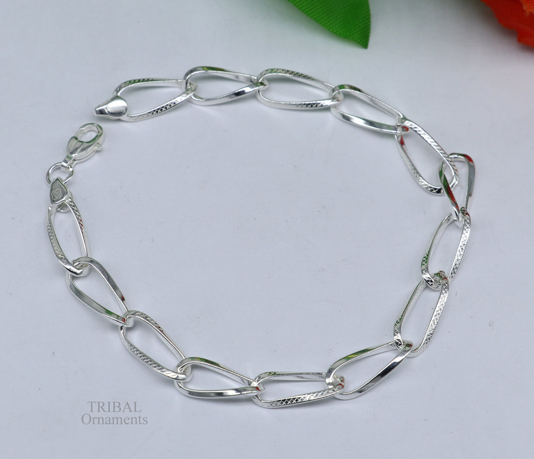 Solid 8mm 925 sterling silver handmade Bracelet, Dainty Silver Bracelet, Chain Bracelet, Minimal Jewelry, Gift For unisex couple nsbr526 - TRIBAL ORNAMENTS