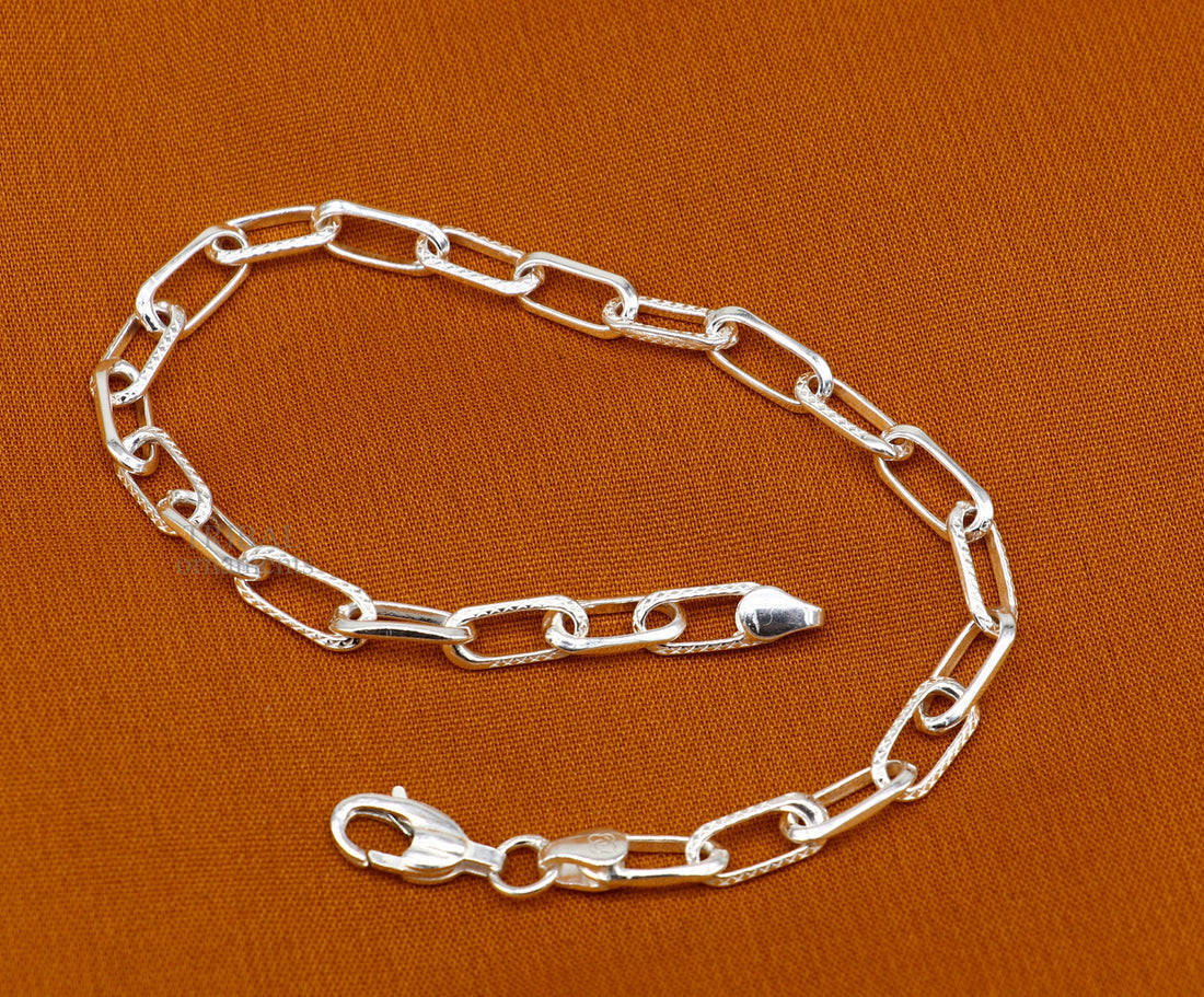 Solid 4mm 925 sterling silver handmade Bracelet, Dainty Silver Bracelet, Chain Bracelet, Minimal Jewelry, Gift For unisex couple nsbr508 - TRIBAL ORNAMENTS