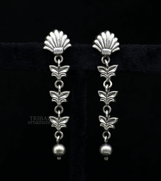 925 sterling silver handmade floral design drop dangle long light weight fancy girl's earring brides jewelry from india ear1142 - TRIBAL ORNAMENTS