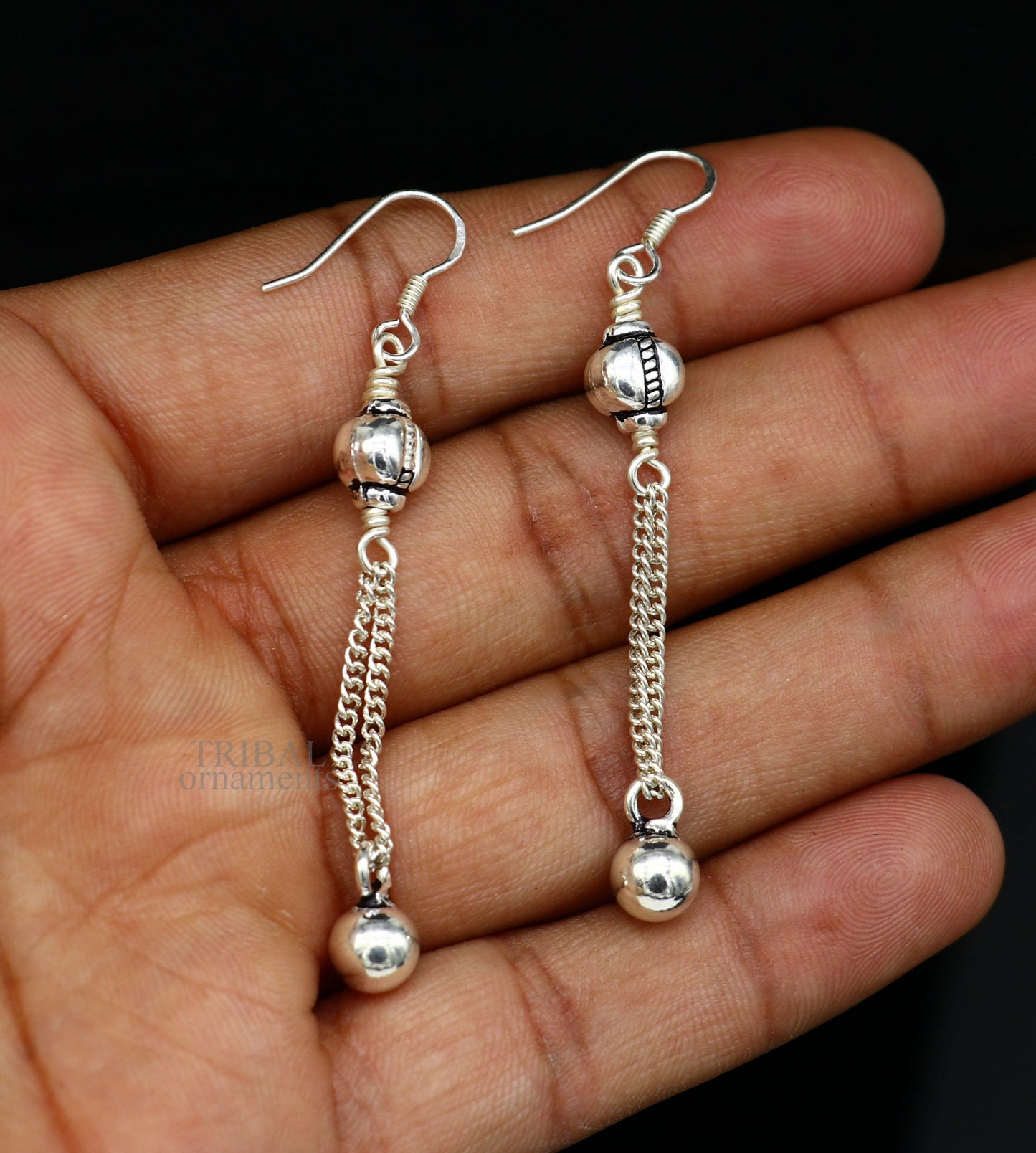 Exclusive 925 sterling silver handmade hook earrings with elegant fancy girl's hoops earring brides jewelry from india ear1085 - TRIBAL ORNAMENTS