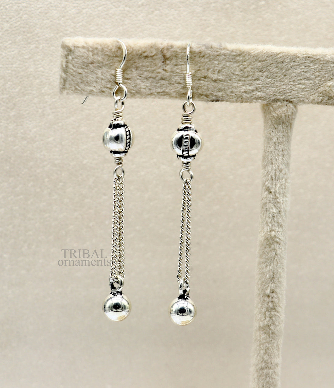 Exclusive 925 sterling silver handmade hook earrings with elegant fancy girl's hoops earring brides jewelry from india ear1085 - TRIBAL ORNAMENTS