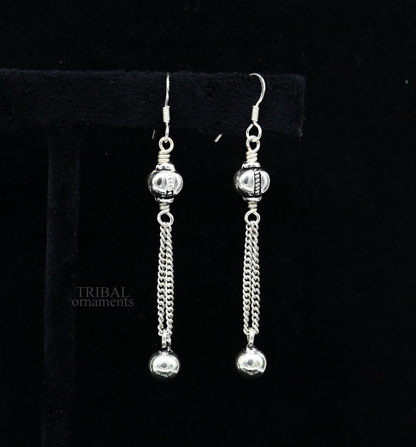 Exclusive 925 sterling silver handmade hook earrings with elegant fancy girl's hoops earring brides jewelry from india ear1085 - TRIBAL ORNAMENTS