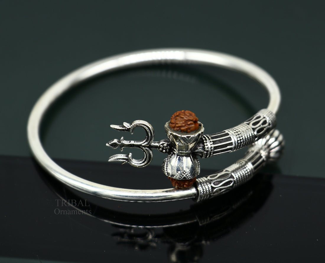Amazing design pure 925 sterling silver handmade Shiva rudraksha Trishul bangle bracelet kada, excellent Bahubali trident kada gift nsk462 - TRIBAL ORNAMENTS